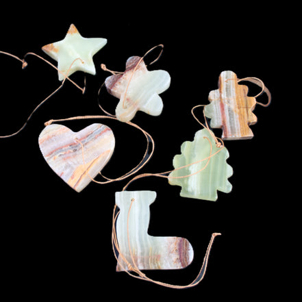 Christmas tree decoration shapes - 6 Afghan Jade 34-38mm 85-95g in sunlight - Rocks and Things Store