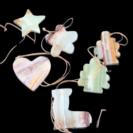 Christmas tree decoration shapes - 6 Afghan Jade 34-38mm 85-95g in sunlight - Rocks and Things Store