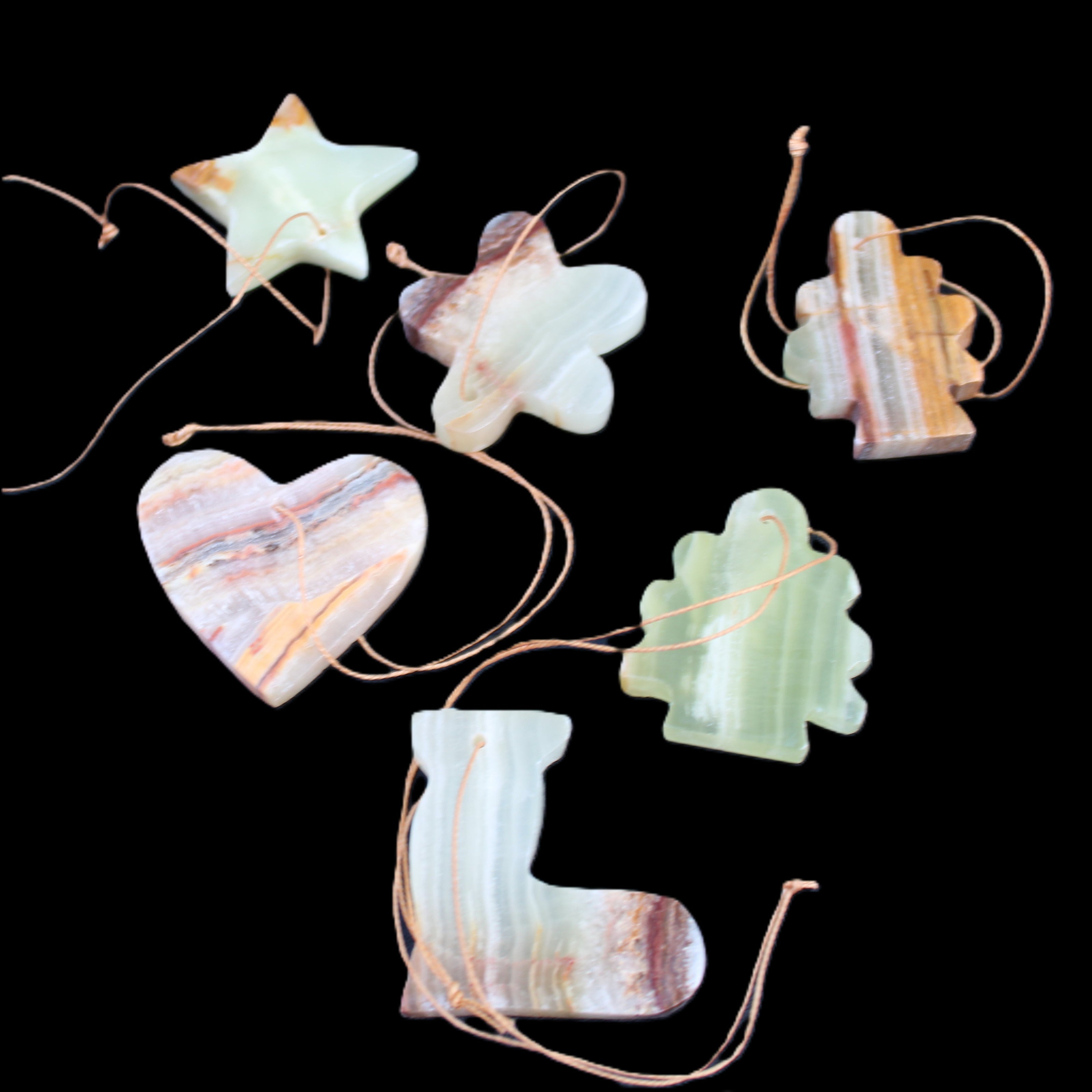 Christmas tree decoration shapes - 6 Afghan Jade 34-38mm 85-95g in sunlight - Rocks and Things Store