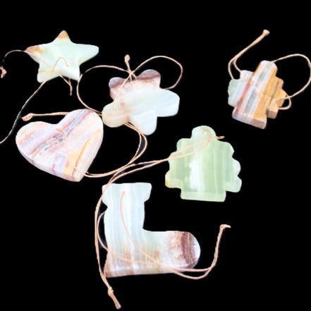 Christmas tree decoration shapes - 6 Afghan Jade 34-38mm 85-95g in sunlight - Rocks and Things Store