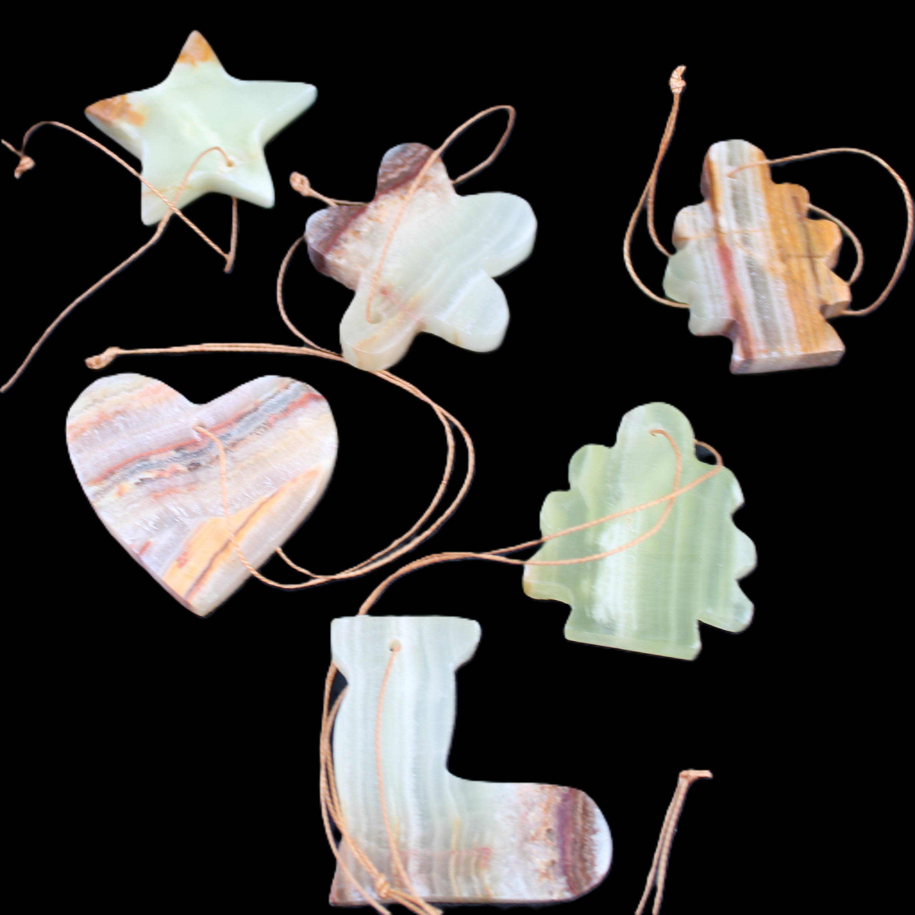 Christmas tree decoration shapes - 6 Afghan Jade 34-38mm 85-95g in sunlight - Rocks and Things Store