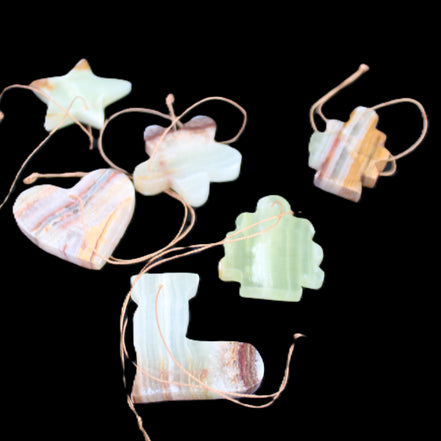 Christmas tree decoration shapes - 6 Afghan Jade 34-38mm 85-95g in sunlight - Rocks and Things Store