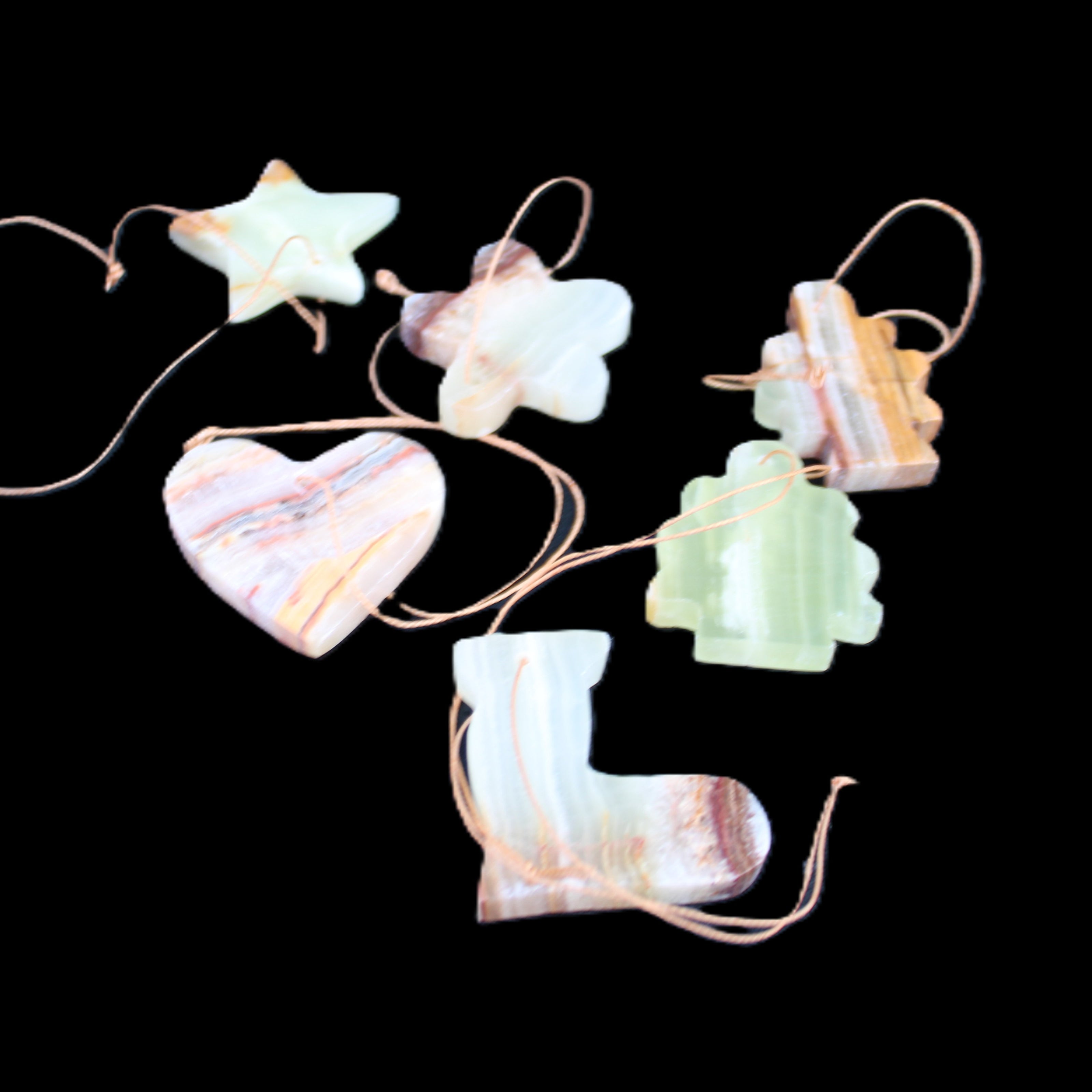 Christmas tree decoration shapes - 6 Afghan Jade 34-38mm 85-95g in sunlight - Rocks and Things Store