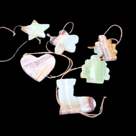 Christmas tree decoration shapes - 6 Afghan Jade 34-38mm 85-95g in sunlight - Rocks and Things Store