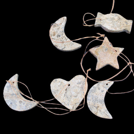 Christmas tree decoration shapes - 6 Fossil rock shapes 34-38mm 68g in sunlight - Rocks and Things Store