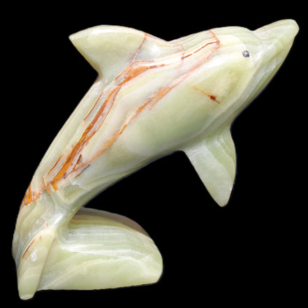 Afghan Jade Leaping Dolphin hand-carved 81*88*31mm 176g in sunlight - Rocks and Things Store