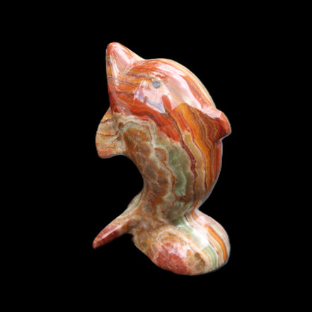 Colouful Afghan Jade Leaping Dolphin hand-carved 83*53*33mm 184g in sunlight - Rocks and Things Store