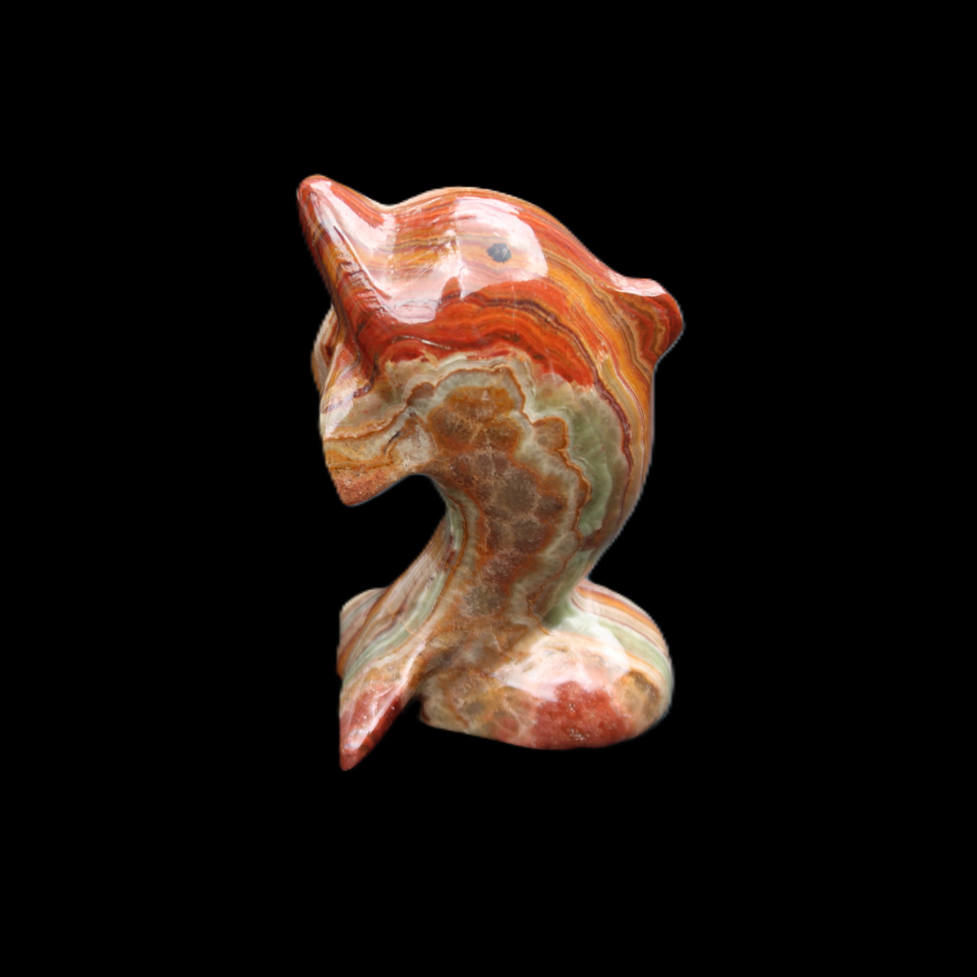 Colouful Afghan Jade Leaping Dolphin hand-carved 83*53*33mm 184g in sunlight - Rocks and Things Store