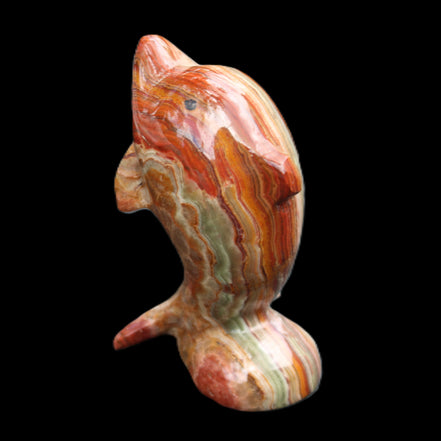 Colouful Afghan Jade Leaping Dolphin hand-carved 83*53*33mm 184g in sunlight - Rocks and Things Store