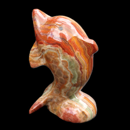 Colouful Afghan Jade Leaping Dolphin hand-carved 83*53*33mm 184g in sunlight - Rocks and Things Store