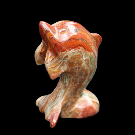 Colouful Afghan Jade Leaping Dolphin hand-carved 83*53*33mm 184g in sunlight - Rocks and Things Store