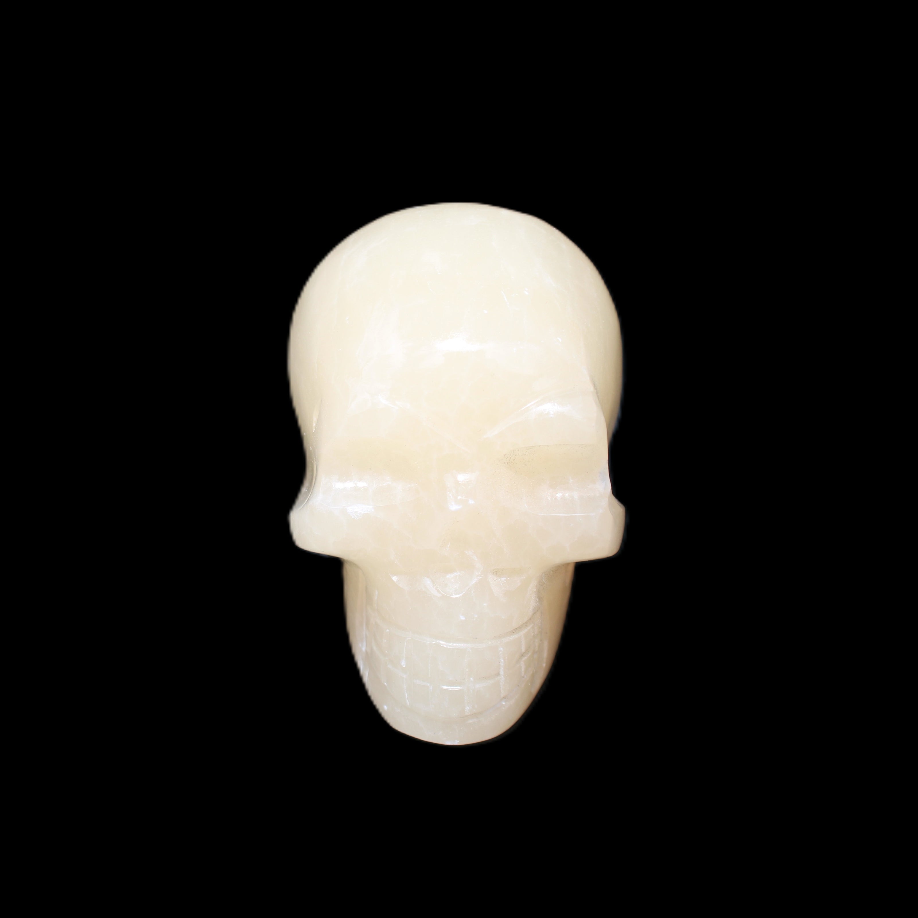 Honey Calcite skull hand-carved 60*50*39mm 192g in sunlight - Rocks and Things Store