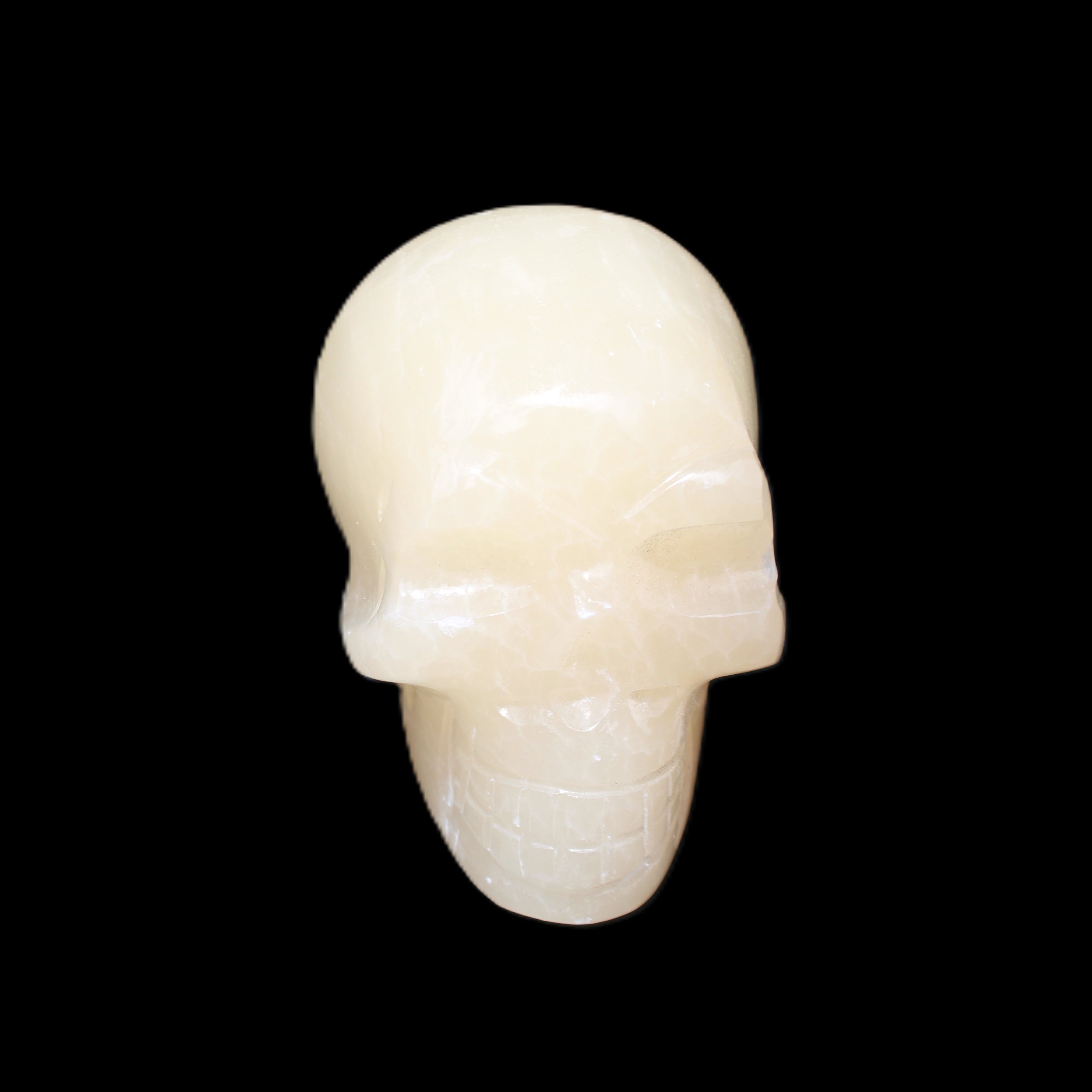 Honey Calcite skull hand-carved 60*50*39mm 192g in sunlight - Rocks and Things Store
