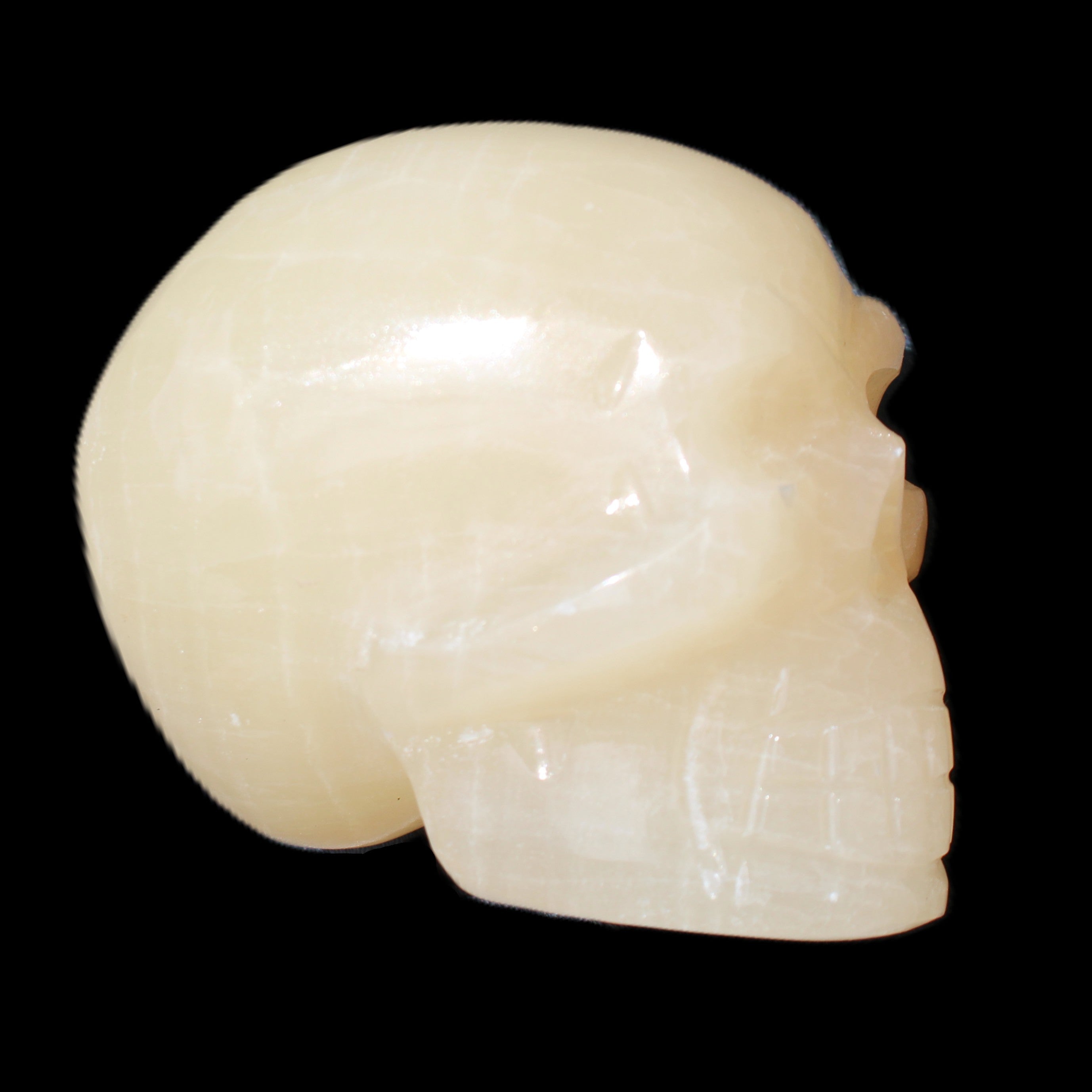 Honey Calcite skull hand-carved 60*50*39mm 192g in sunlight - Rocks and Things Store