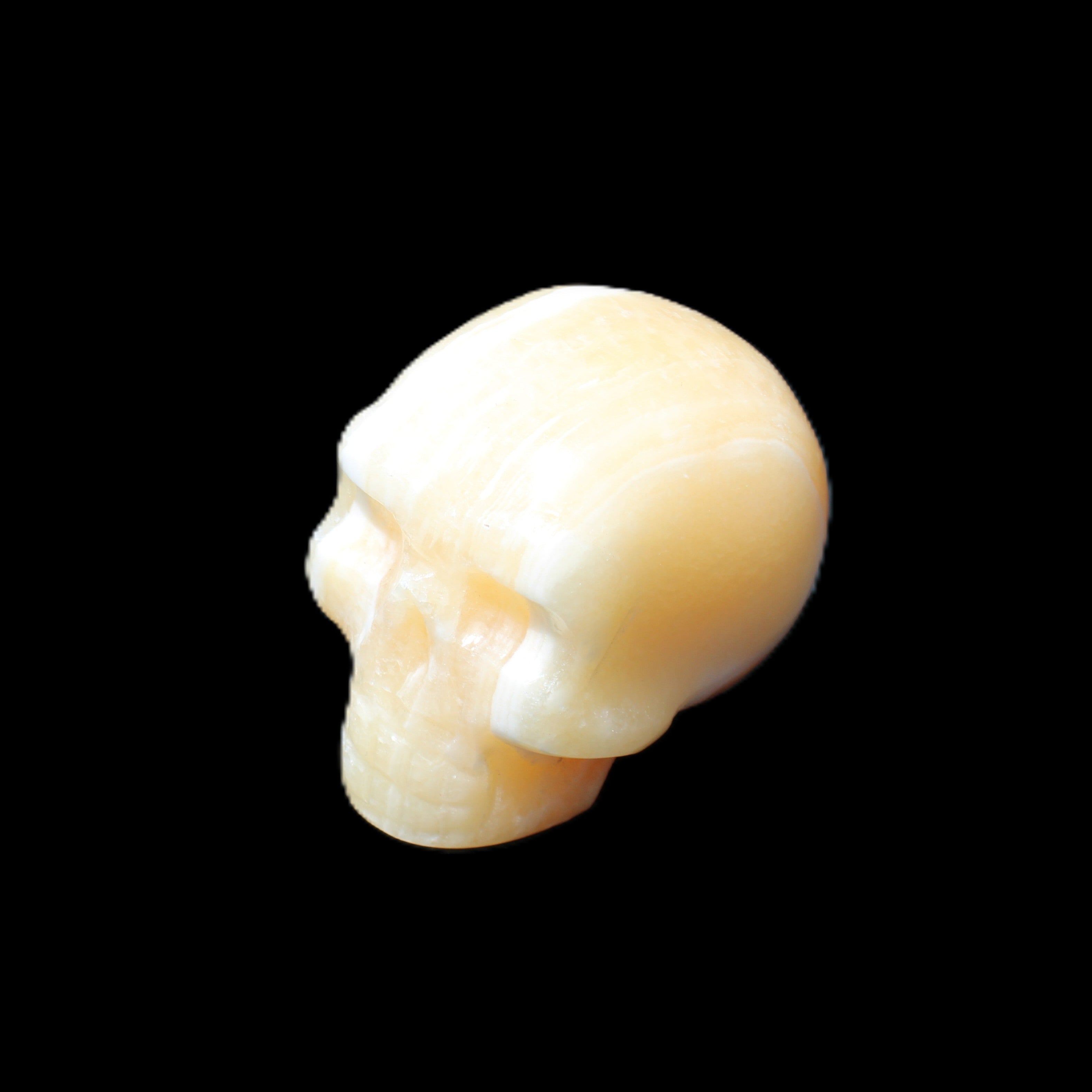 Yellow Calcite skull hand-carved 49*43*34mm 131g in sunlight - Rocks and Things Store