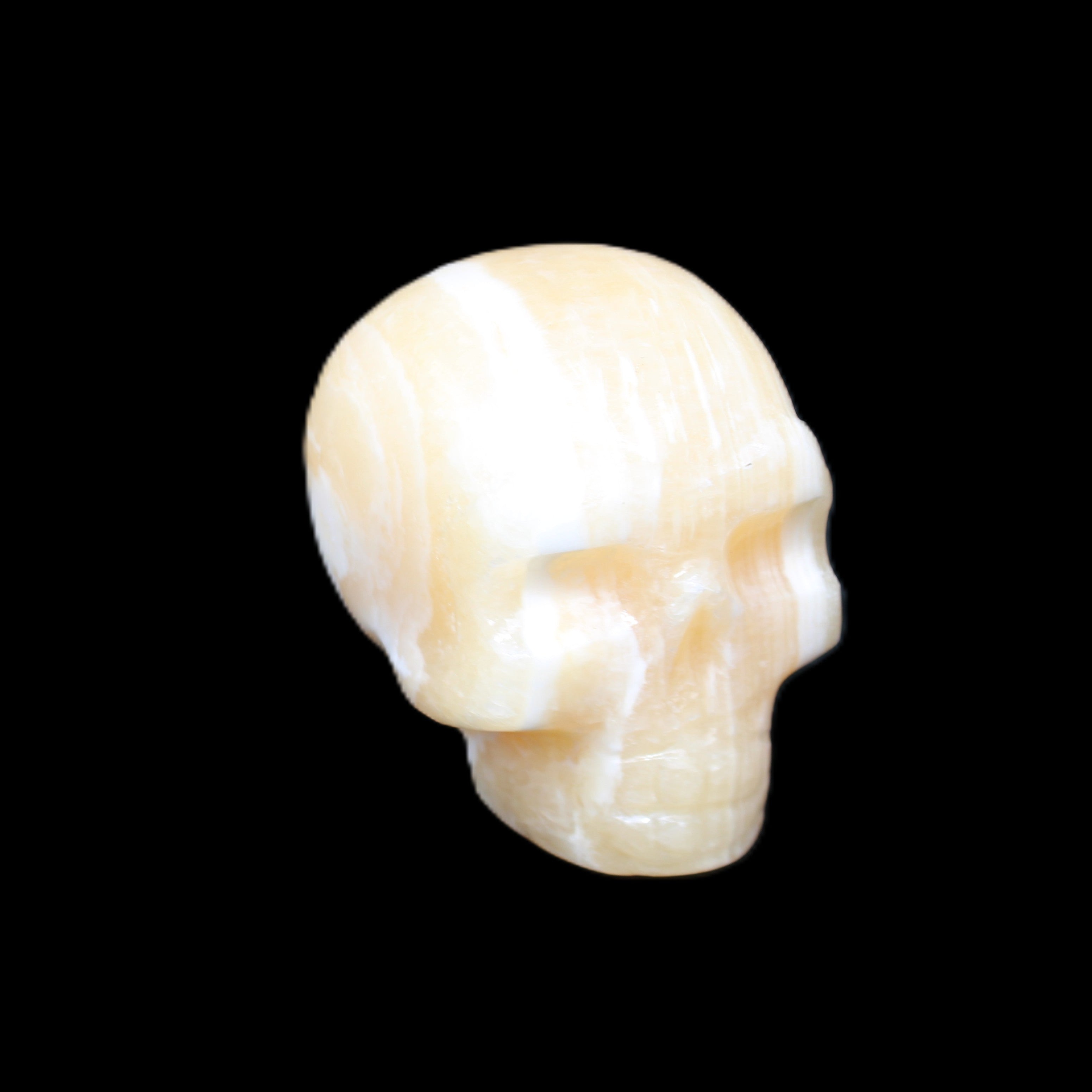 Yellow Calcite skull hand-carved 49*43*34mm 131g in sunlight - Rocks and Things Store