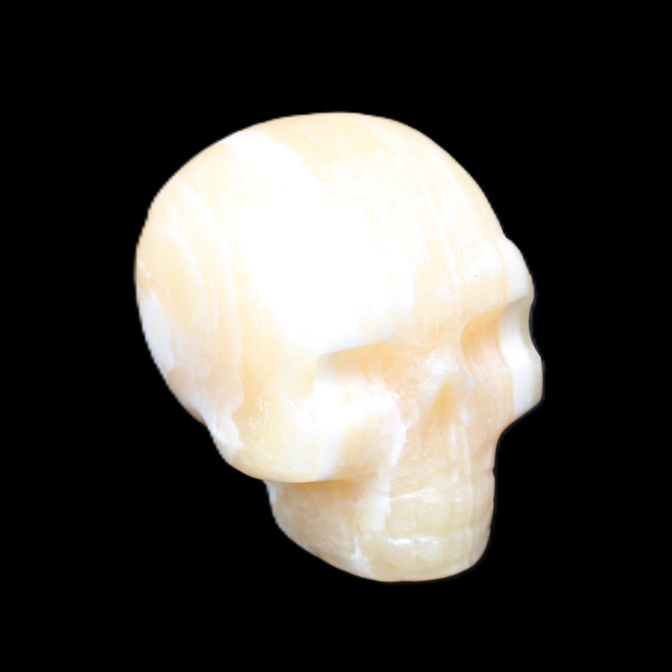 Yellow Calcite skull hand-carved 49*43*34mm 131g in sunlight - Rocks and Things Store