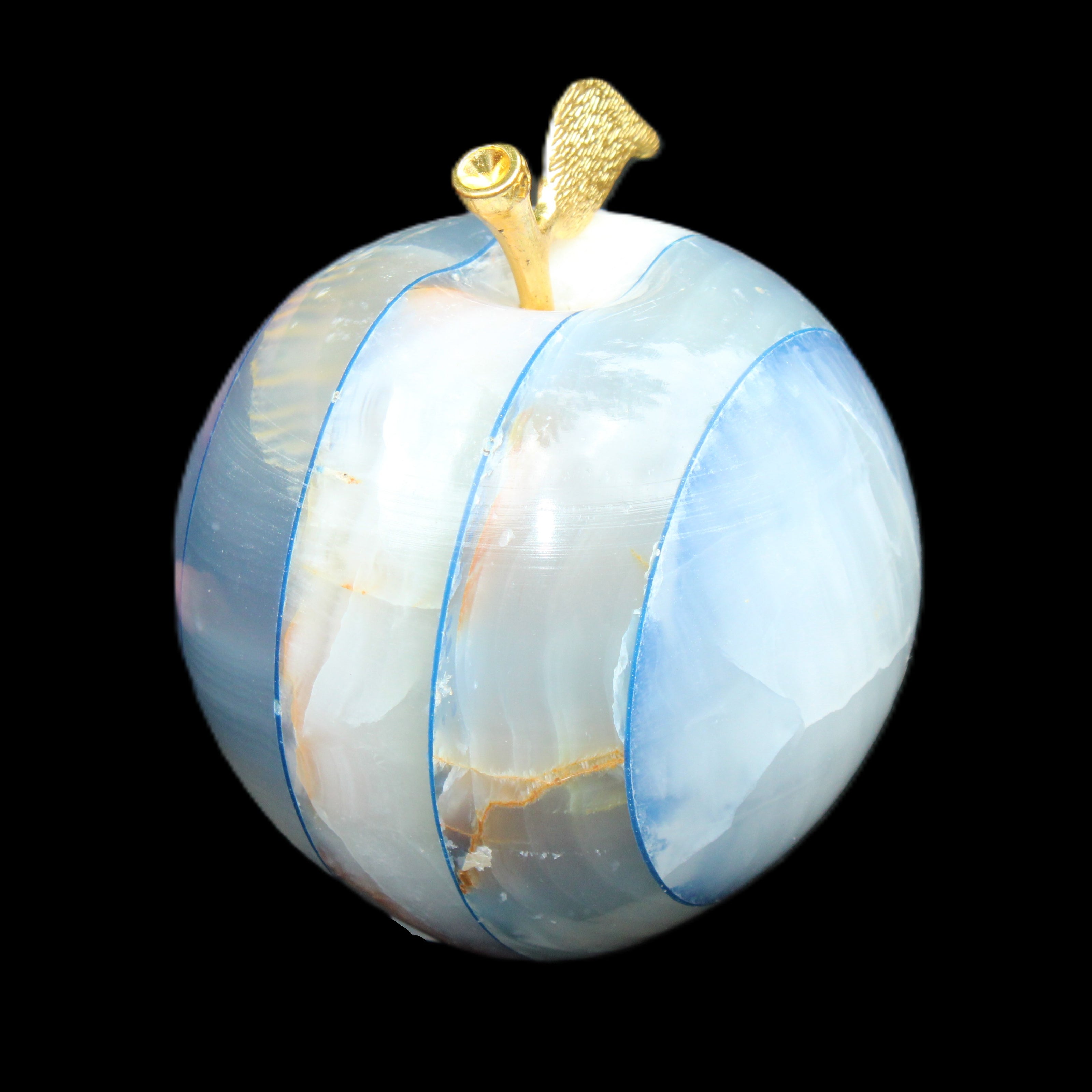 Afghan Jade Onyx hand-carved blue Apple 58*70mm 394g in sunlight - Rocks and Things Store
