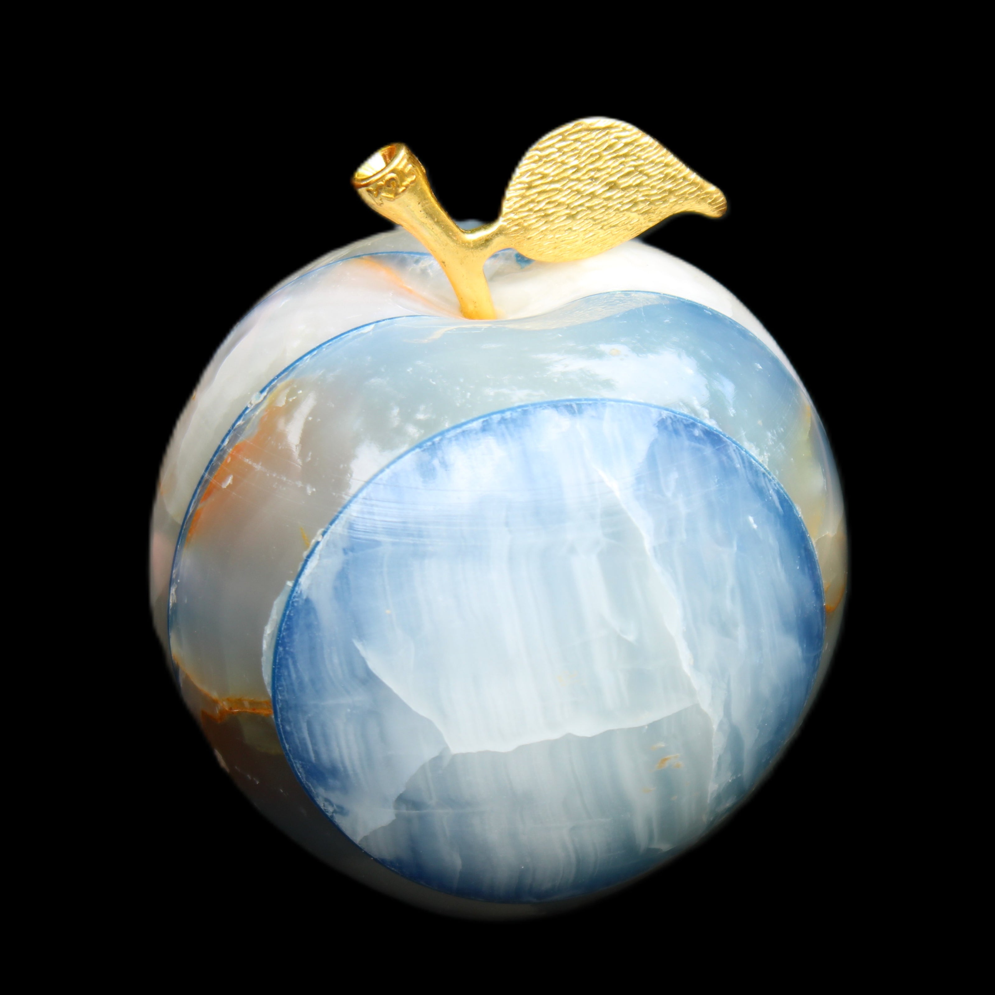 Afghan Jade Onyx hand-carved blue Apple 58*70mm 394g in sunlight - Rocks and Things Store