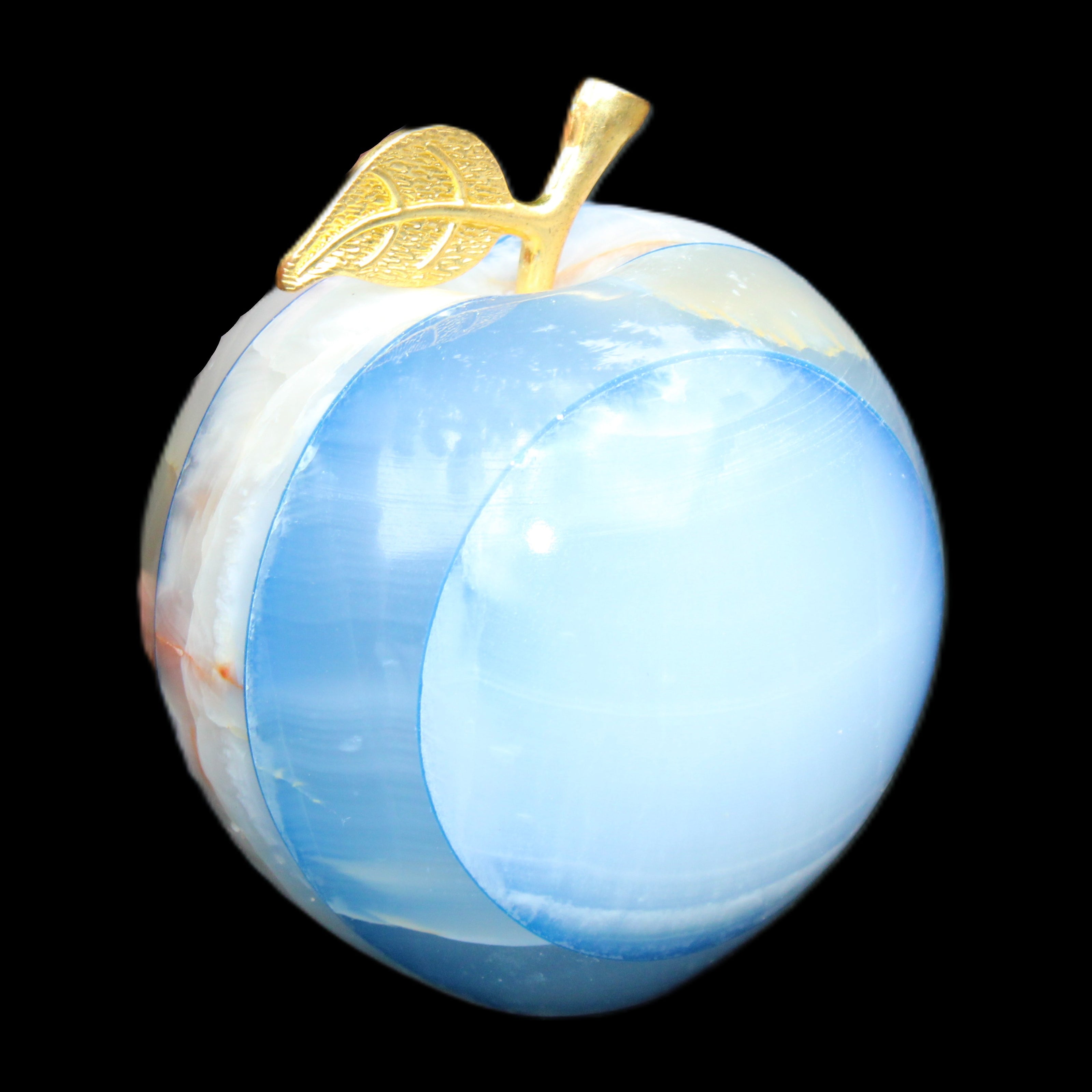 Afghan Jade Onyx hand-carved blue Apple 58*70mm 394g in sunlight - Rocks and Things Store