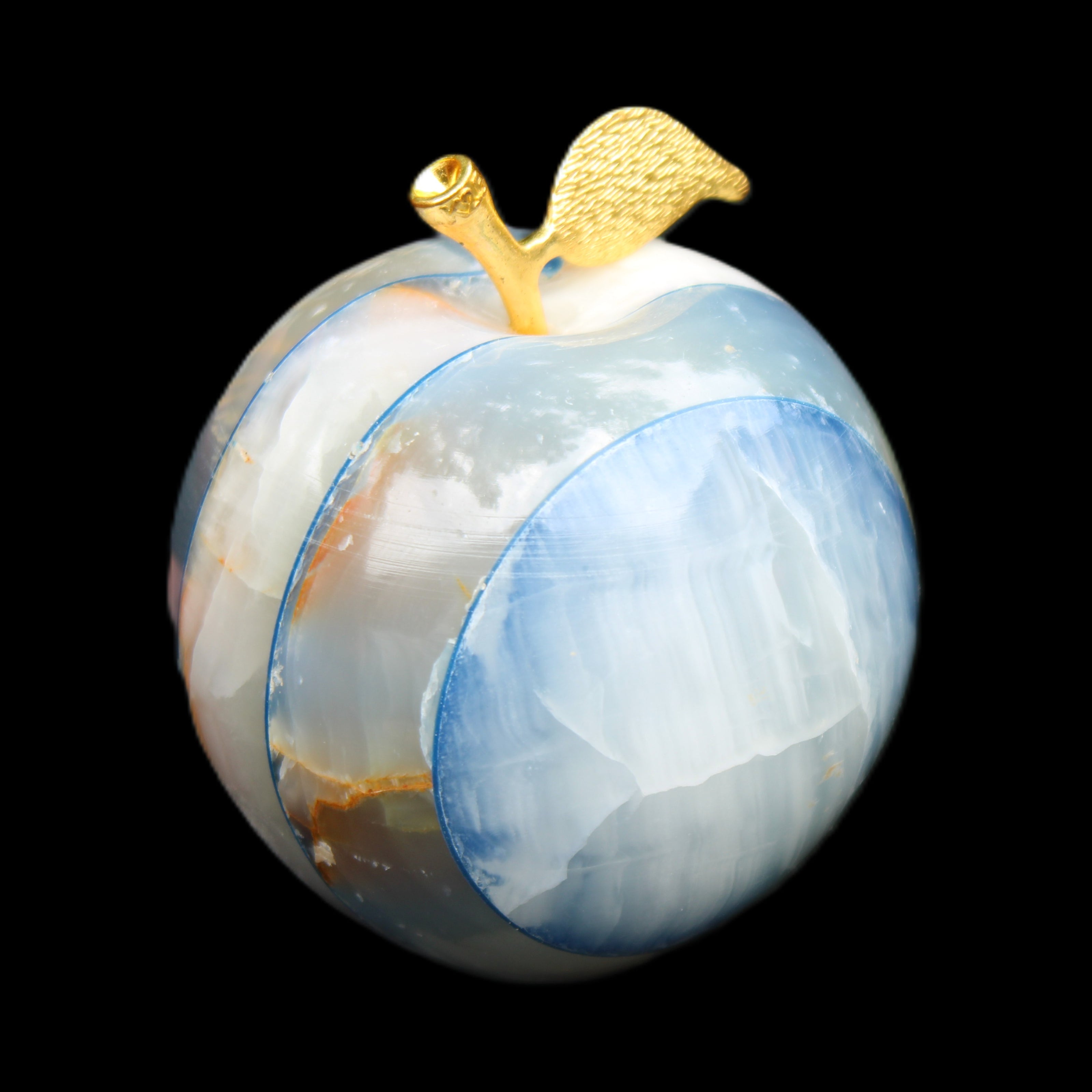 Afghan Jade Onyx hand-carved blue Apple 58*70mm 394g in sunlight - Rocks and Things Store