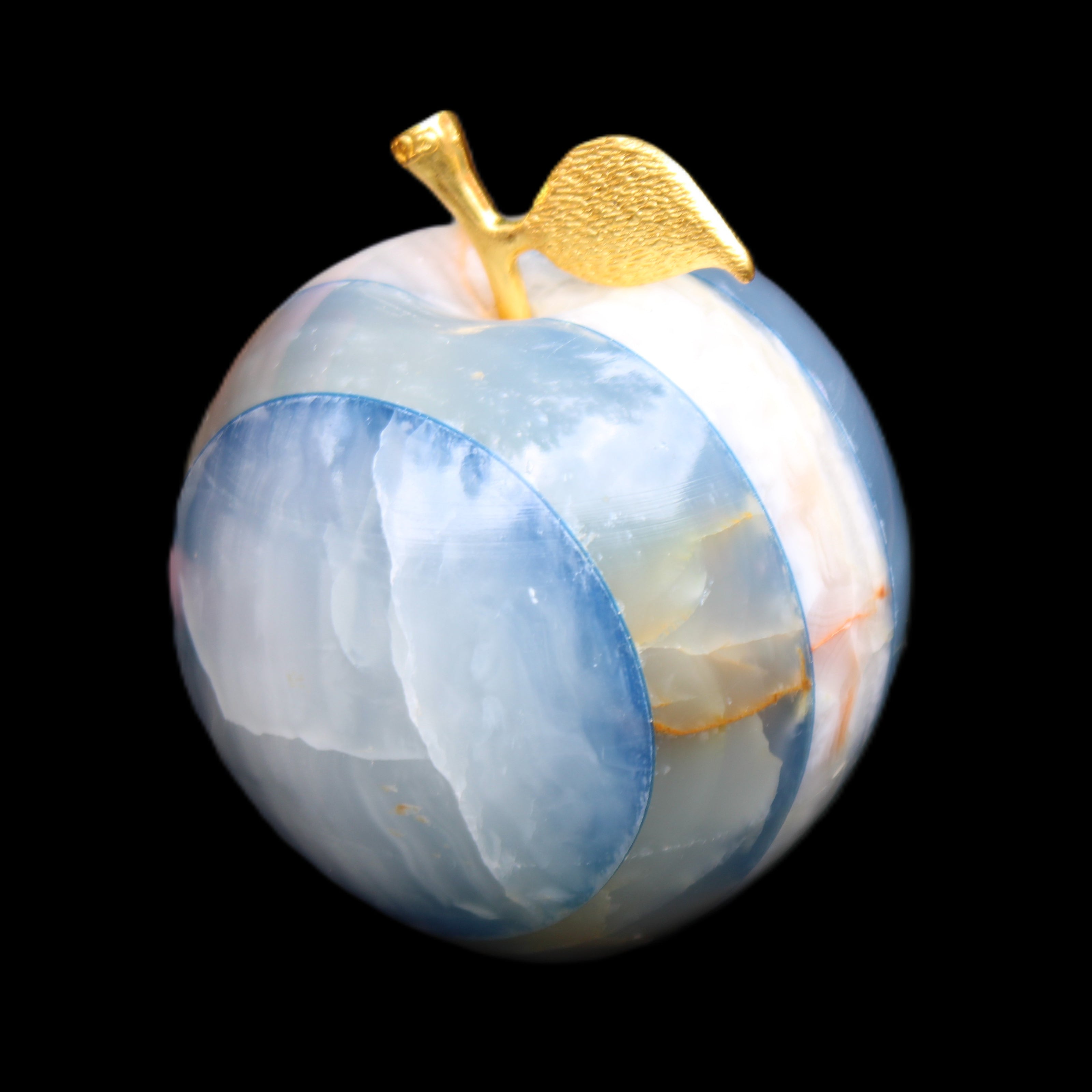 Afghan Jade Onyx hand-carved blue Apple 58*70mm 394g in sunlight - Rocks and Things Store