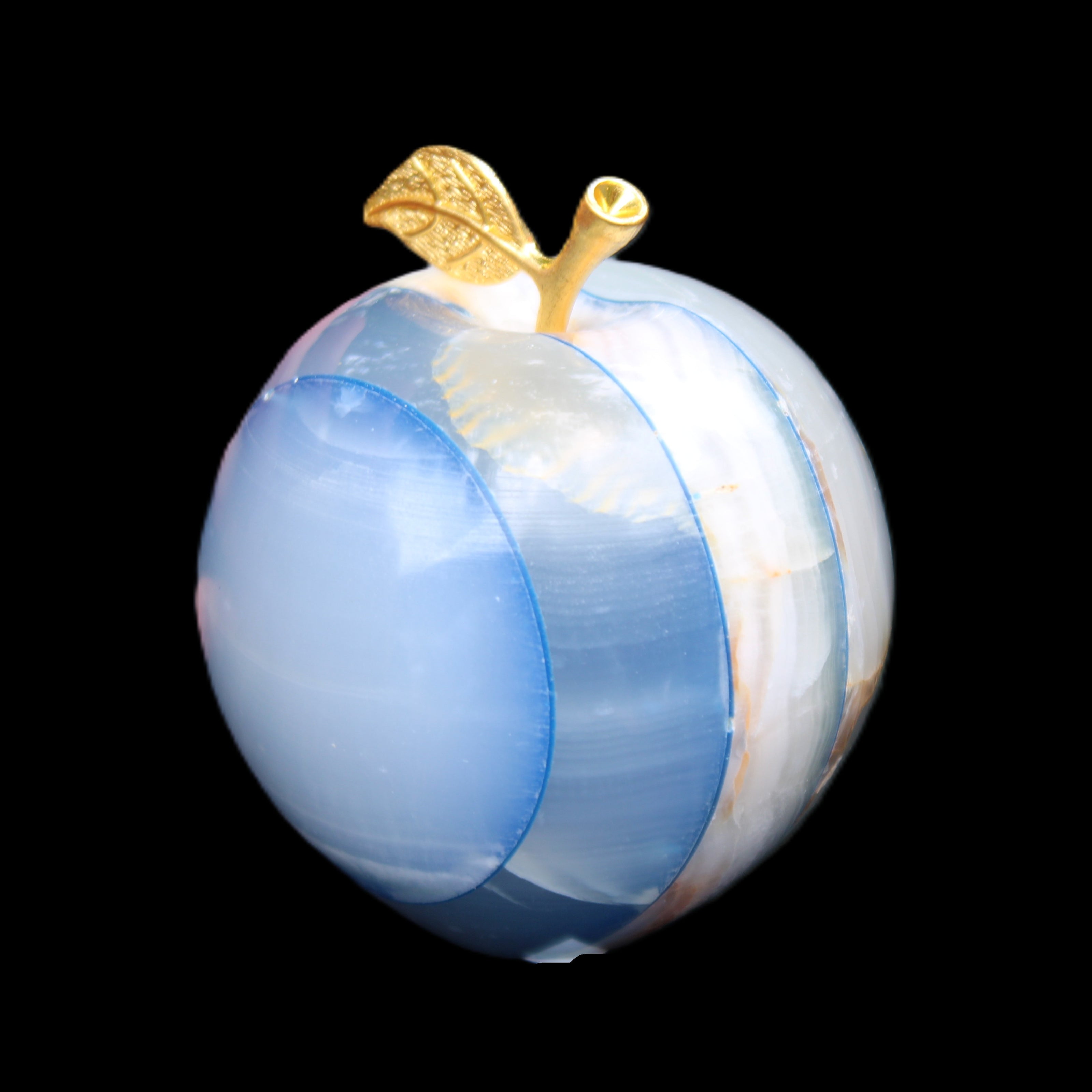 Afghan Jade Onyx hand-carved blue Apple 58*70mm 394g in sunlight - Rocks and Things Store