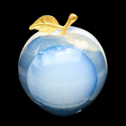 Afghan Jade Onyx hand-carved blue Apple 58*70mm 394g in sunlight - Rocks and Things Store