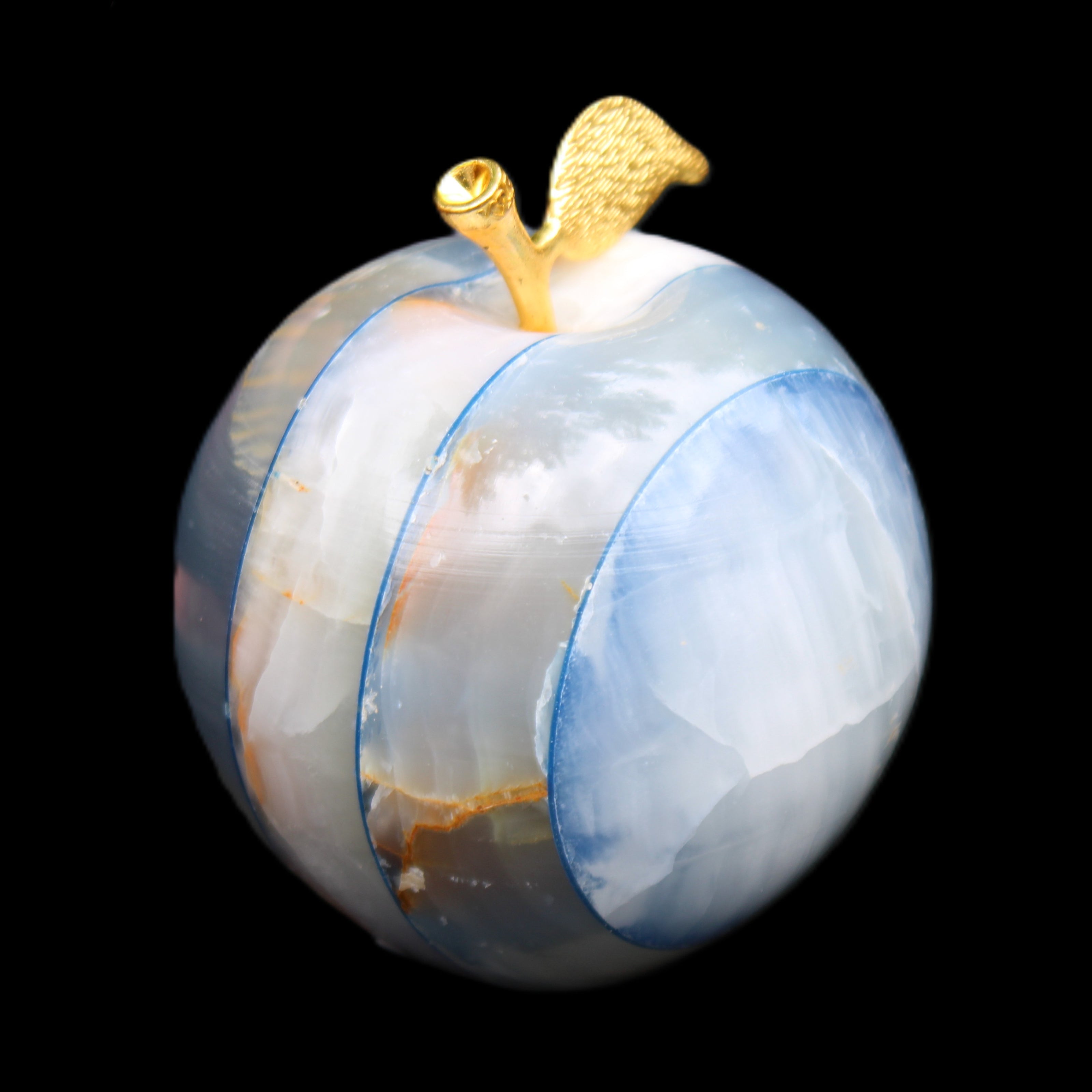 Afghan Jade Onyx hand-carved blue Apple 58*70mm 394g in sunlight - Rocks and Things Store