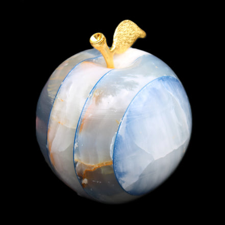 Afghan Jade Onyx hand-carved blue Apple 58*70mm 394g in sunlight - Rocks and Things Store
