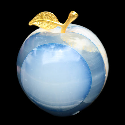 Afghan Jade Onyx hand-carved blue Apple 58*70mm 394g in sunlight - Rocks and Things Store