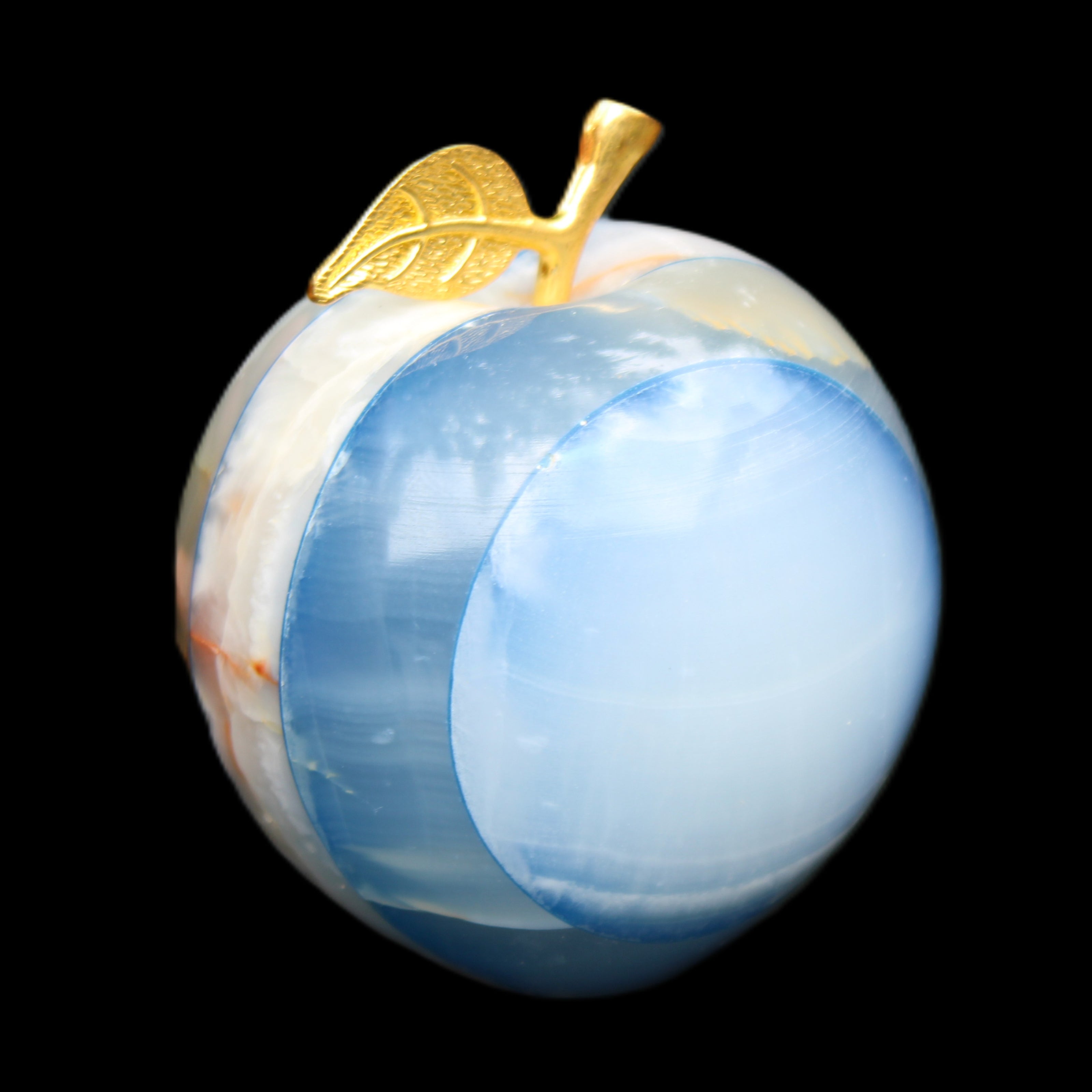 Afghan Jade Onyx hand-carved blue Apple 58*70mm 394g in sunlight - Rocks and Things Store