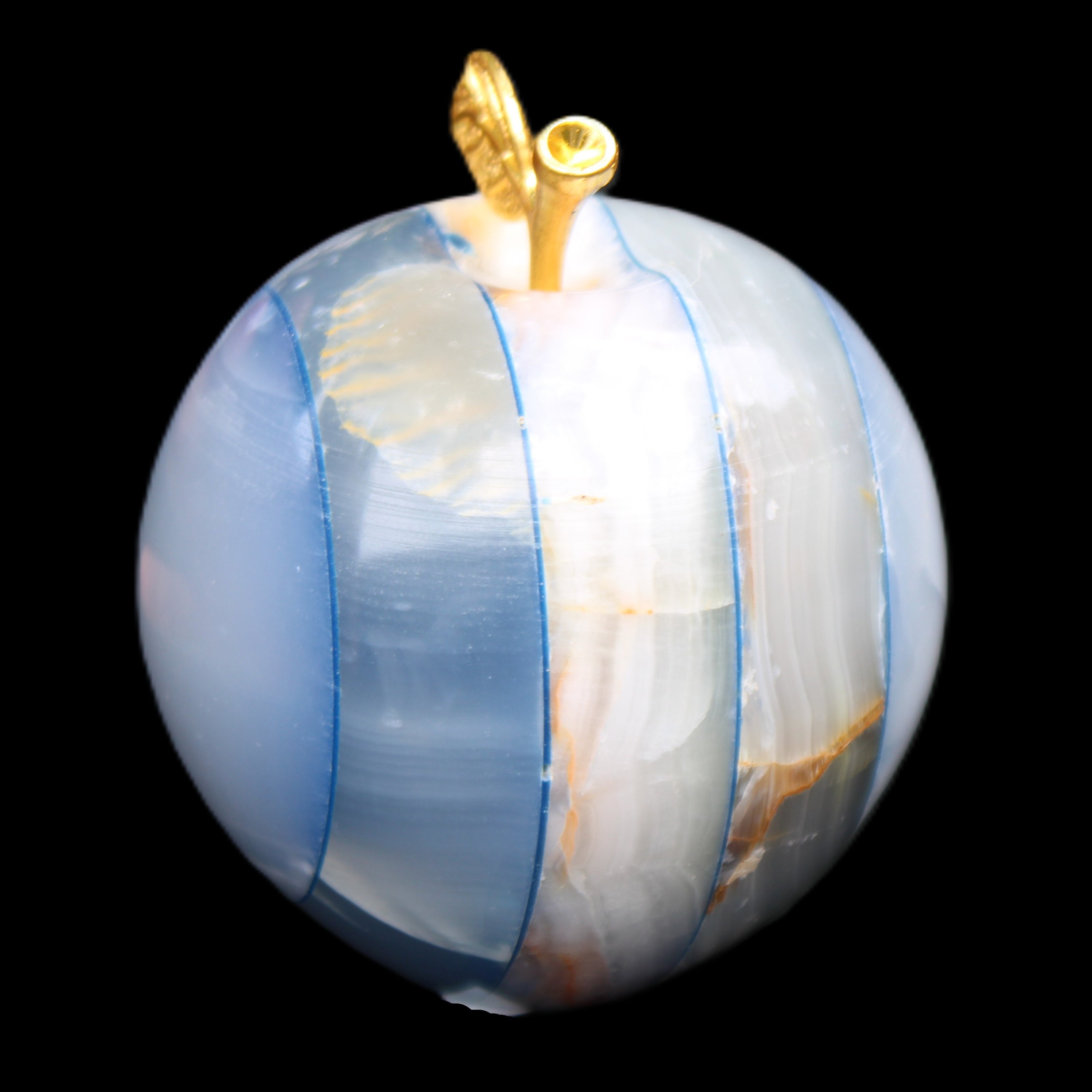 Afghan Jade Onyx hand-carved blue Apple 58*70mm 394g in sunlight - Rocks and Things Store