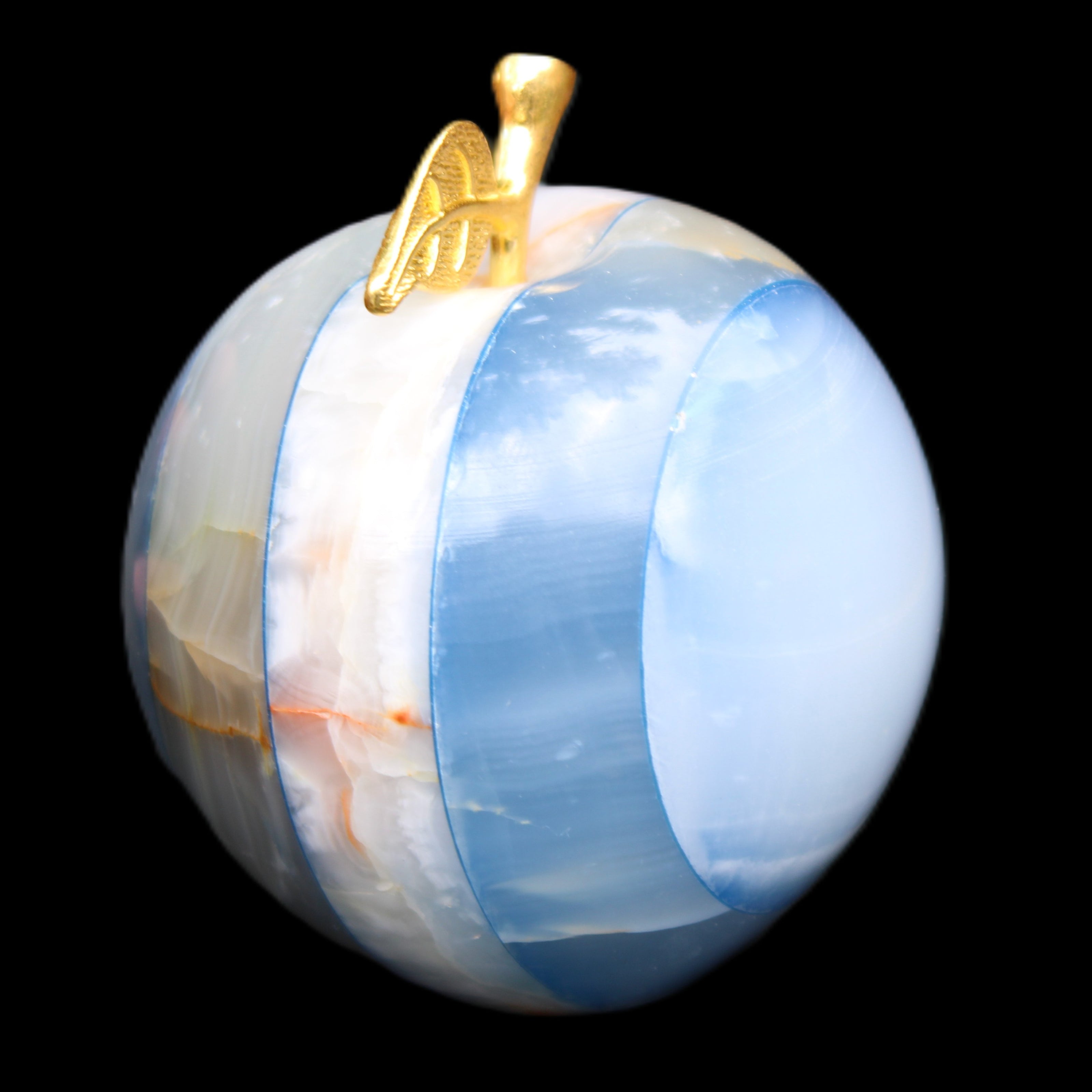 Afghan Jade Onyx hand-carved blue Apple 58*70mm 394g in sunlight - Rocks and Things Store