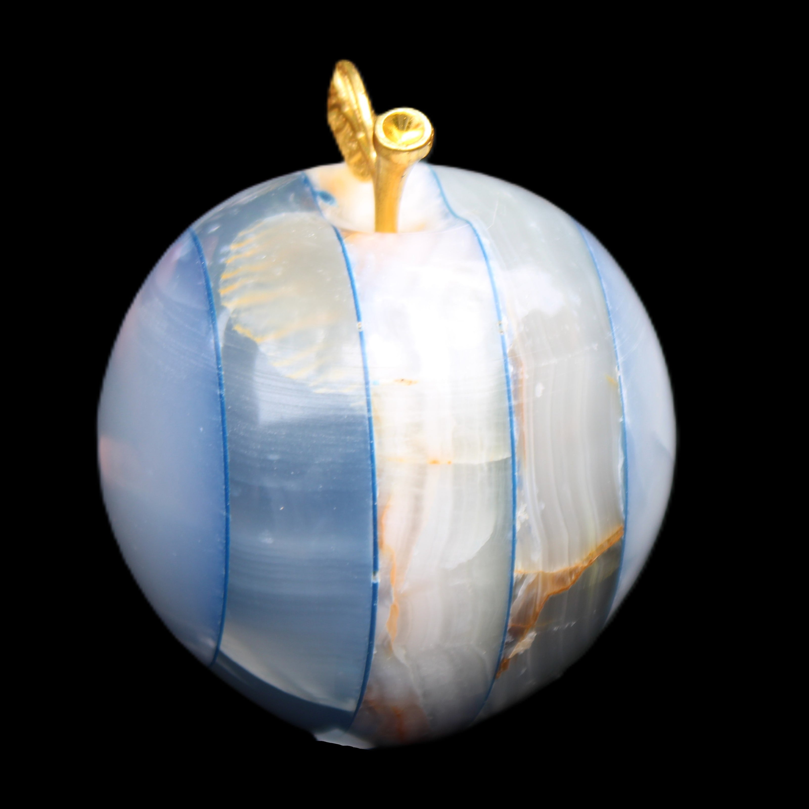 Afghan Jade Onyx hand-carved blue Apple 58*70mm 394g in sunlight - Rocks and Things Store