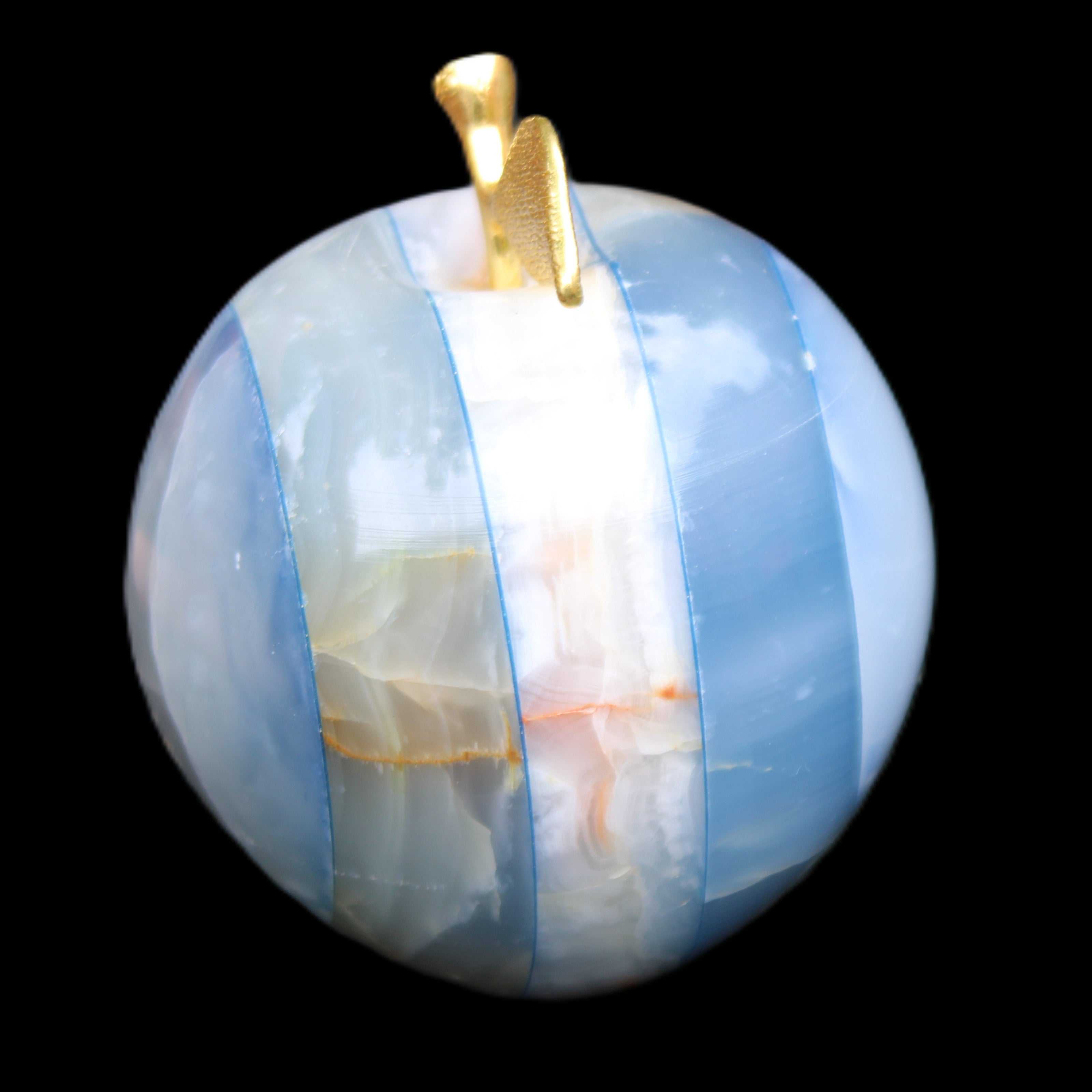 Afghan Jade Onyx hand-carved blue Apple 58*70mm 394g in sunlight - Rocks and Things Store