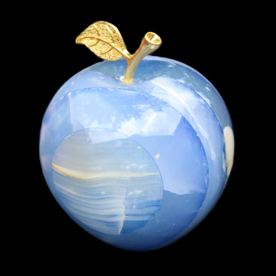 Afghan Jade Onyx hand-carved blue Apple 60*78mm 411g in sunlight  - Rocks and Things Store