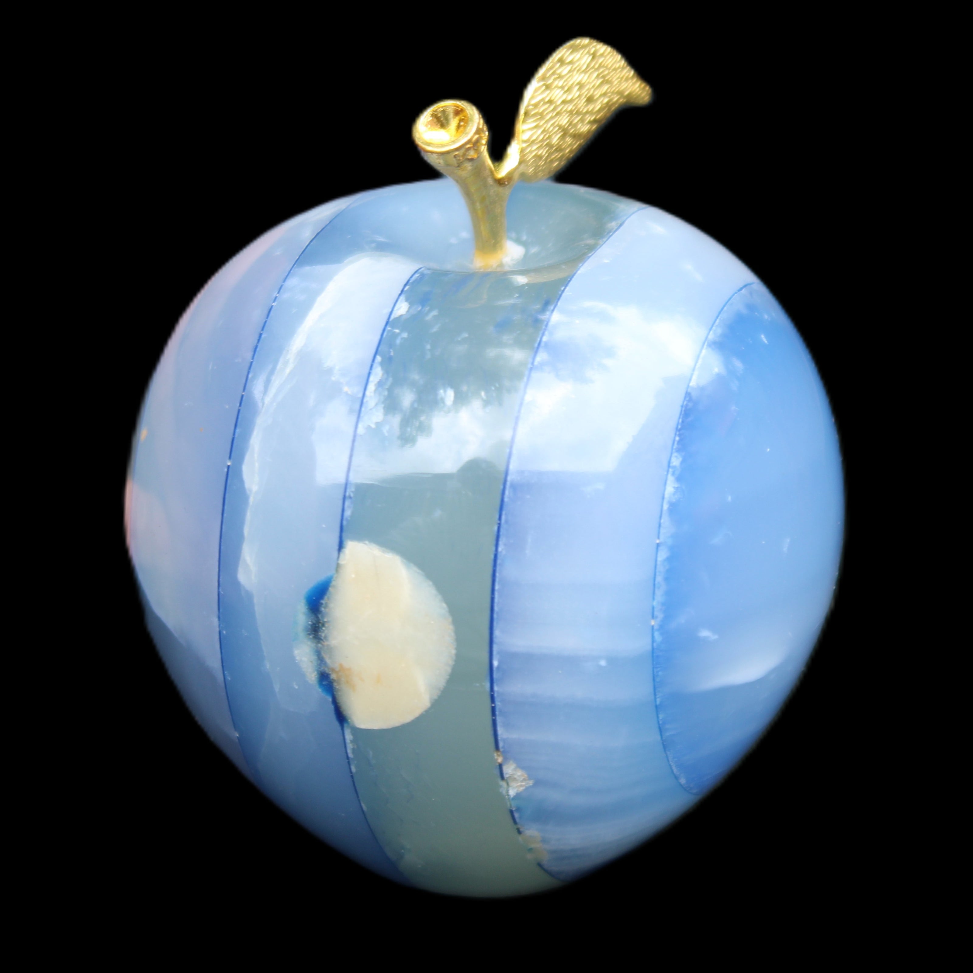 Afghan Jade Onyx hand-carved blue Apple 60*78mm 411g in sunlight  - Rocks and Things Store