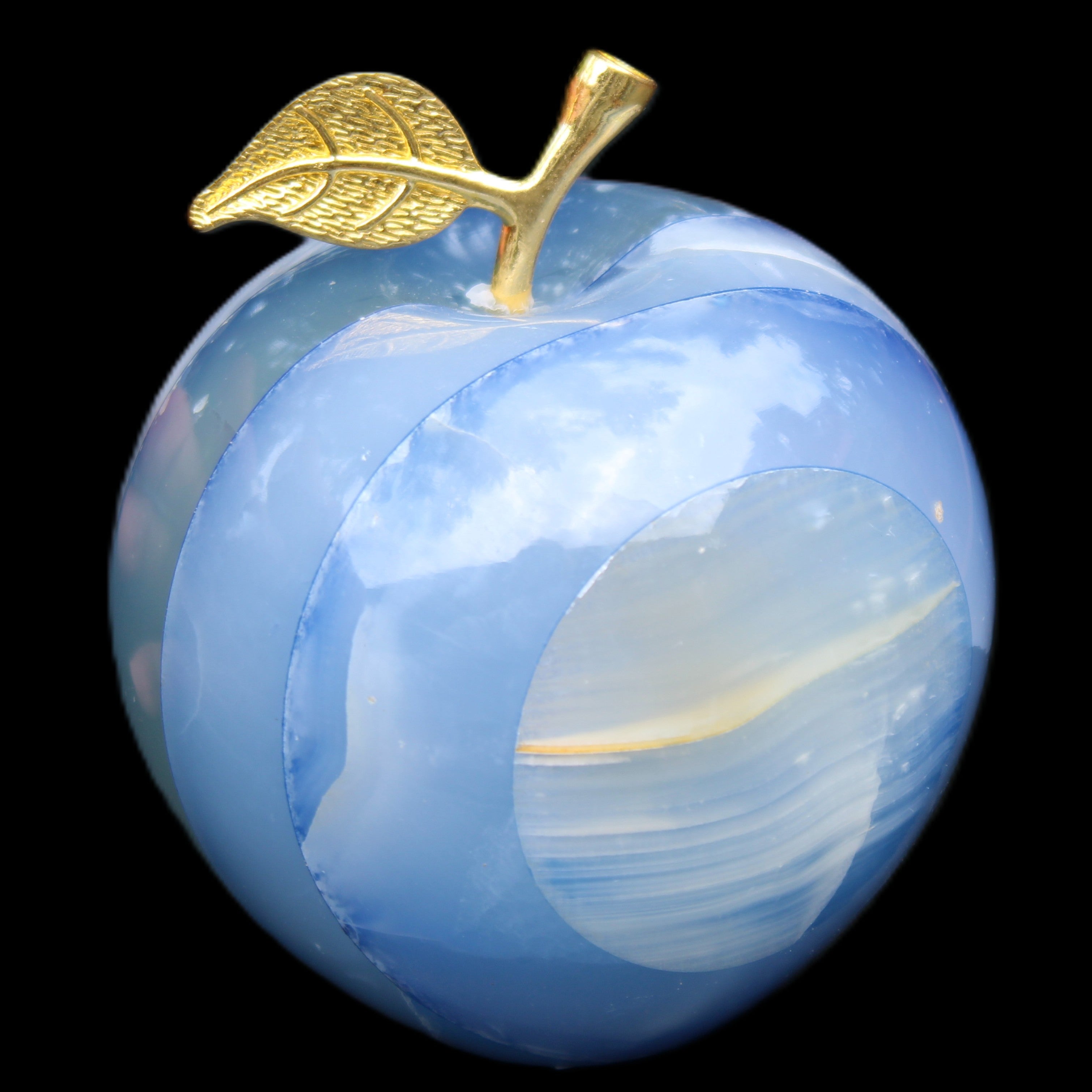 Afghan Jade Onyx hand-carved blue Apple 60*78mm 411g in sunlight  - Rocks and Things Store