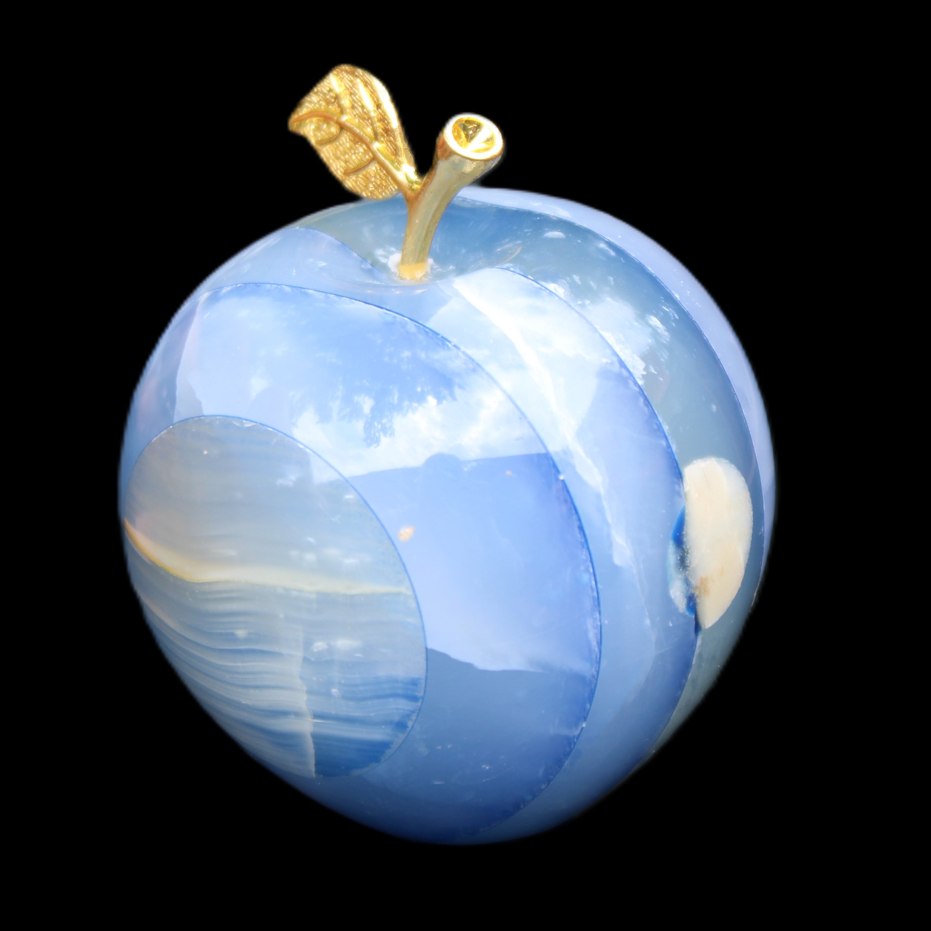Afghan Jade Onyx hand-carved blue Apple 60*78mm 411g in sunlight  - Rocks and Things Store
