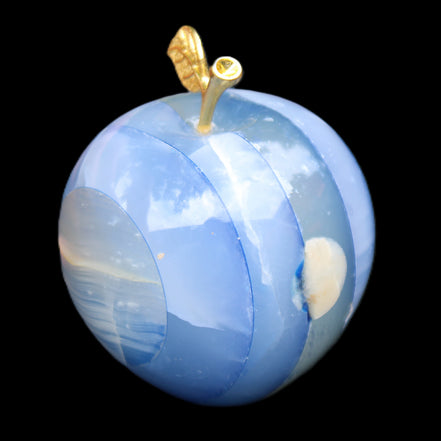 Afghan Jade Onyx hand-carved blue Apple 60*78mm 411g in sunlight  - Rocks and Things Store