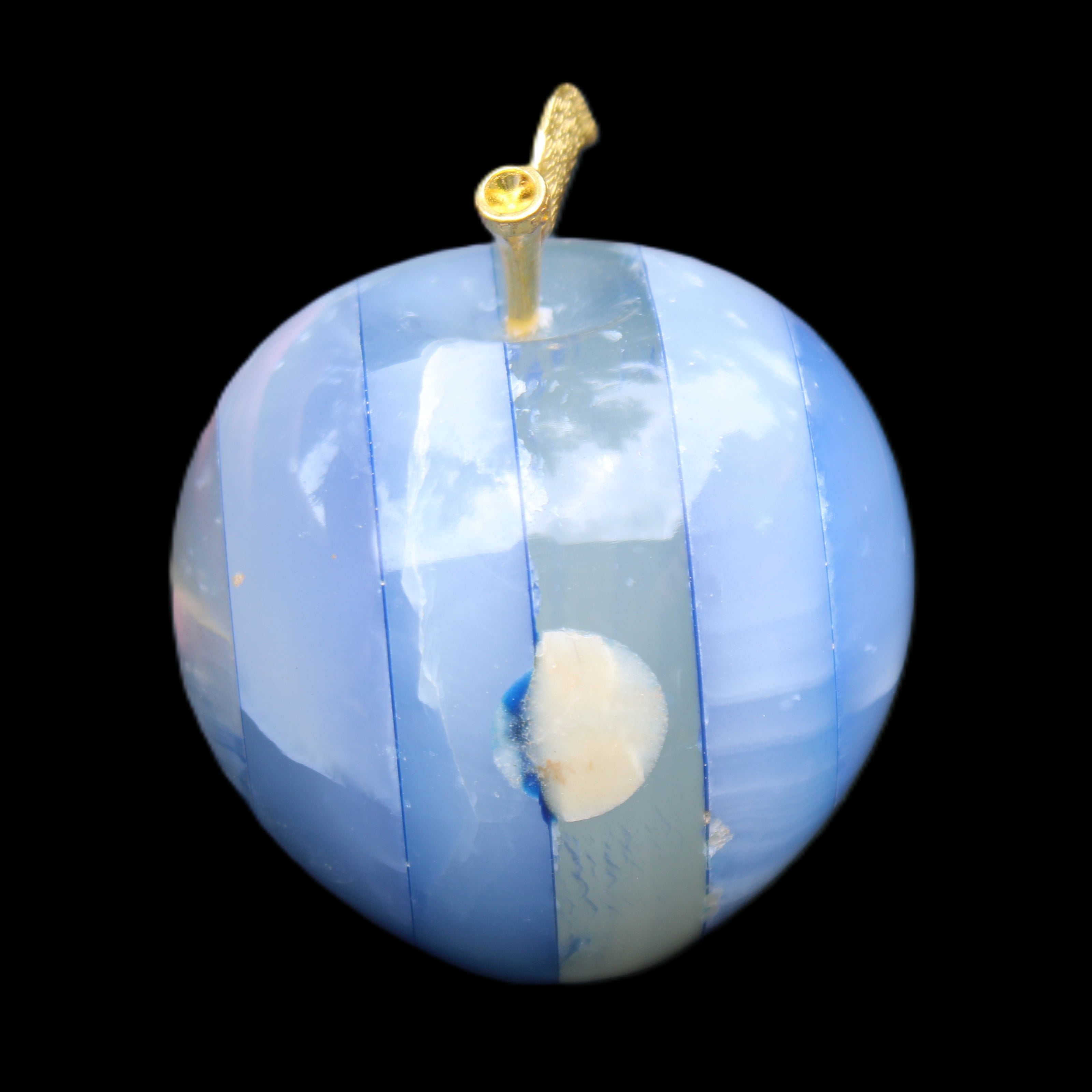Afghan Jade Onyx hand-carved blue Apple 60*78mm 411g in sunlight  - Rocks and Things Store