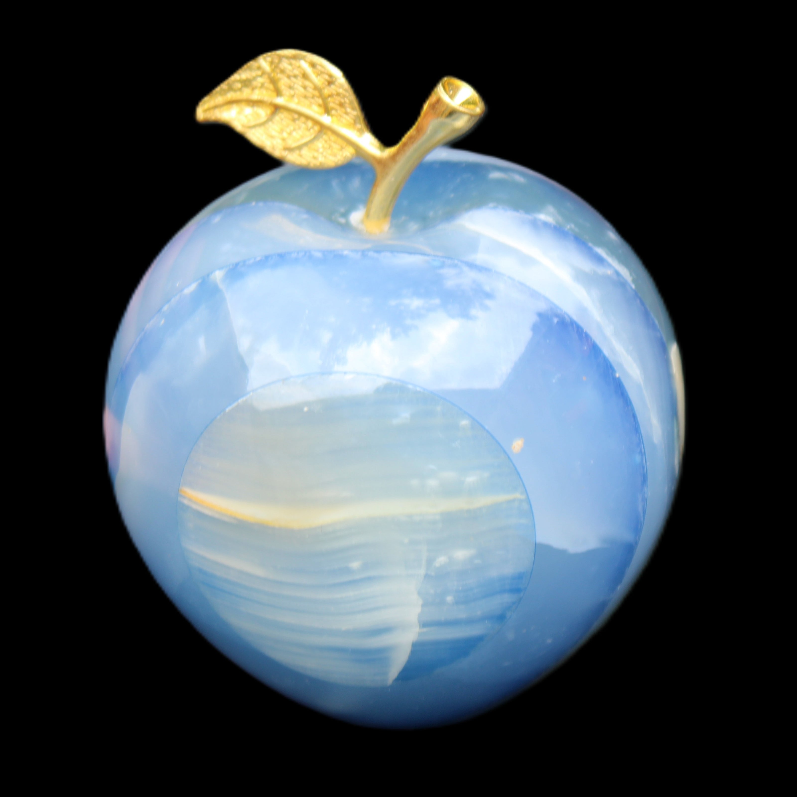 Afghan Jade Onyx hand-carved blue Apple 60*78mm 411g in sunlight  - Rocks and Things Store