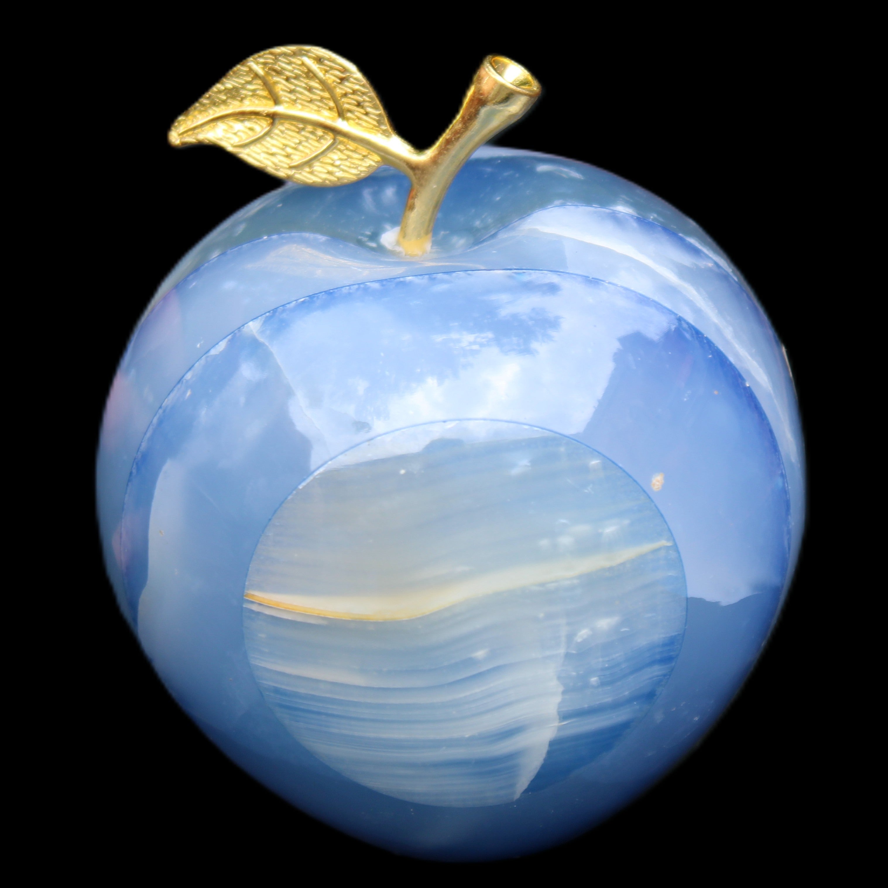 Afghan Jade Onyx hand-carved blue Apple 60*78mm 411g in sunlight  - Rocks and Things Store