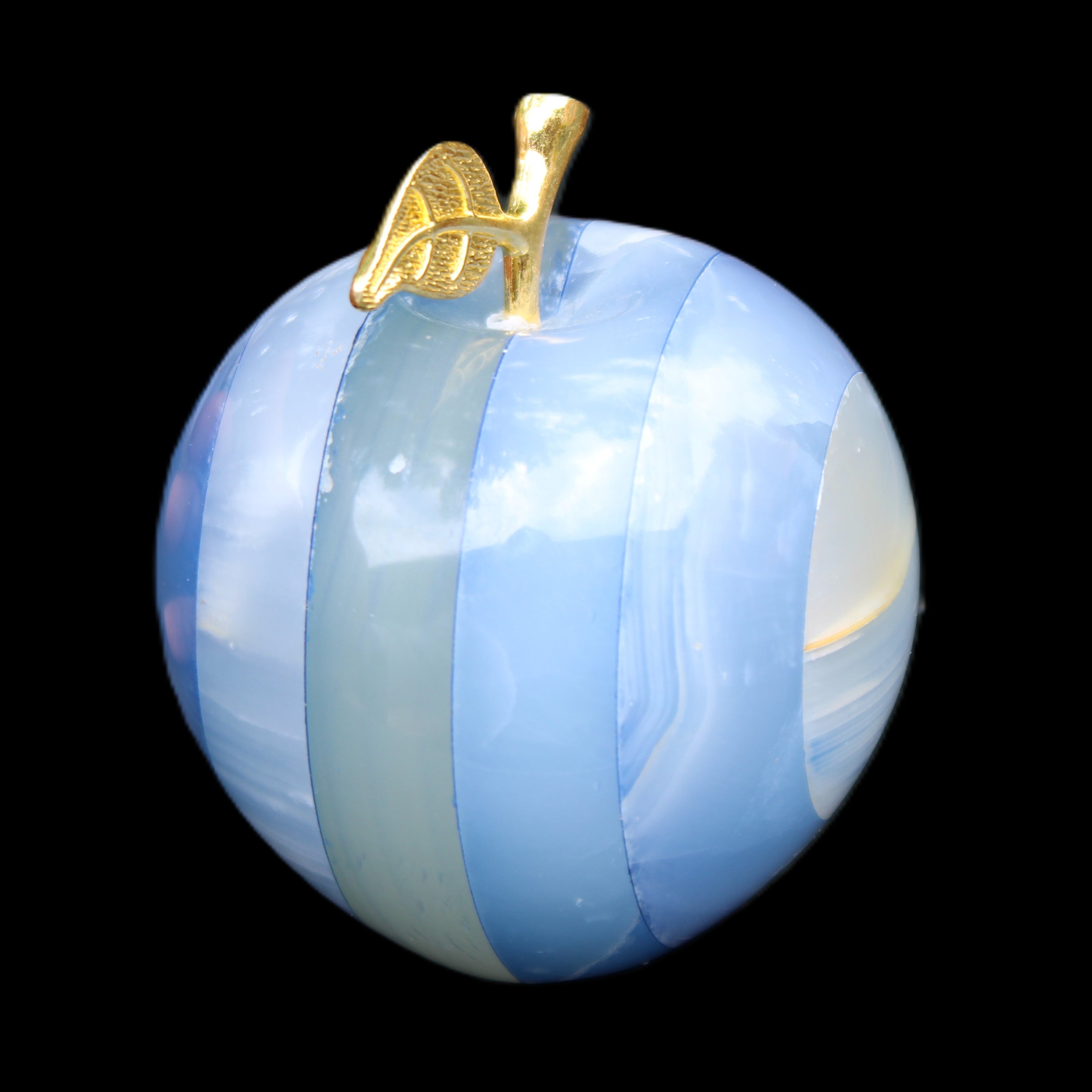 Afghan Jade Onyx hand-carved blue Apple 60*78mm 411g in sunlight  - Rocks and Things Store