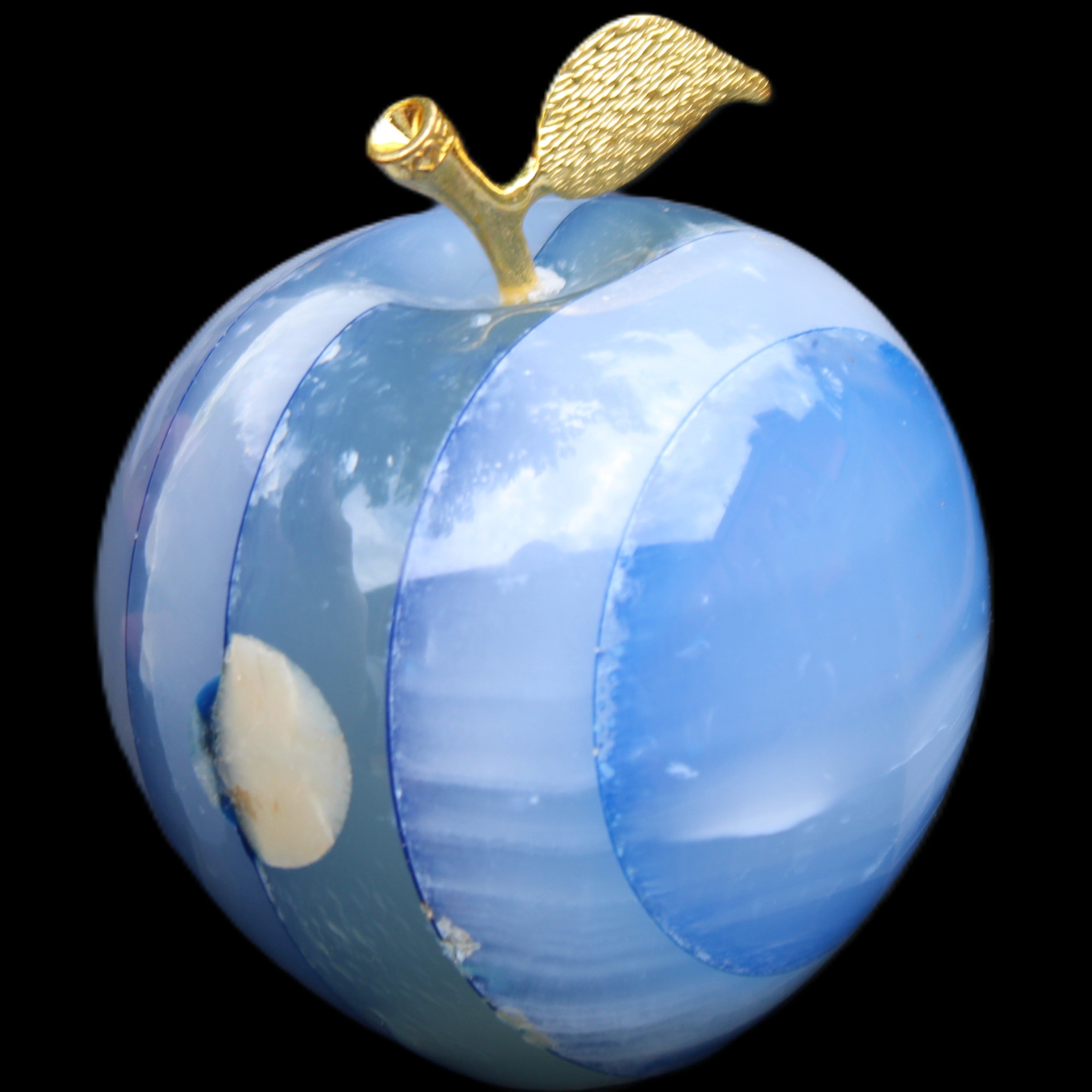 Afghan Jade Onyx hand-carved blue Apple 60*78mm 411g in sunlight  - Rocks and Things Store