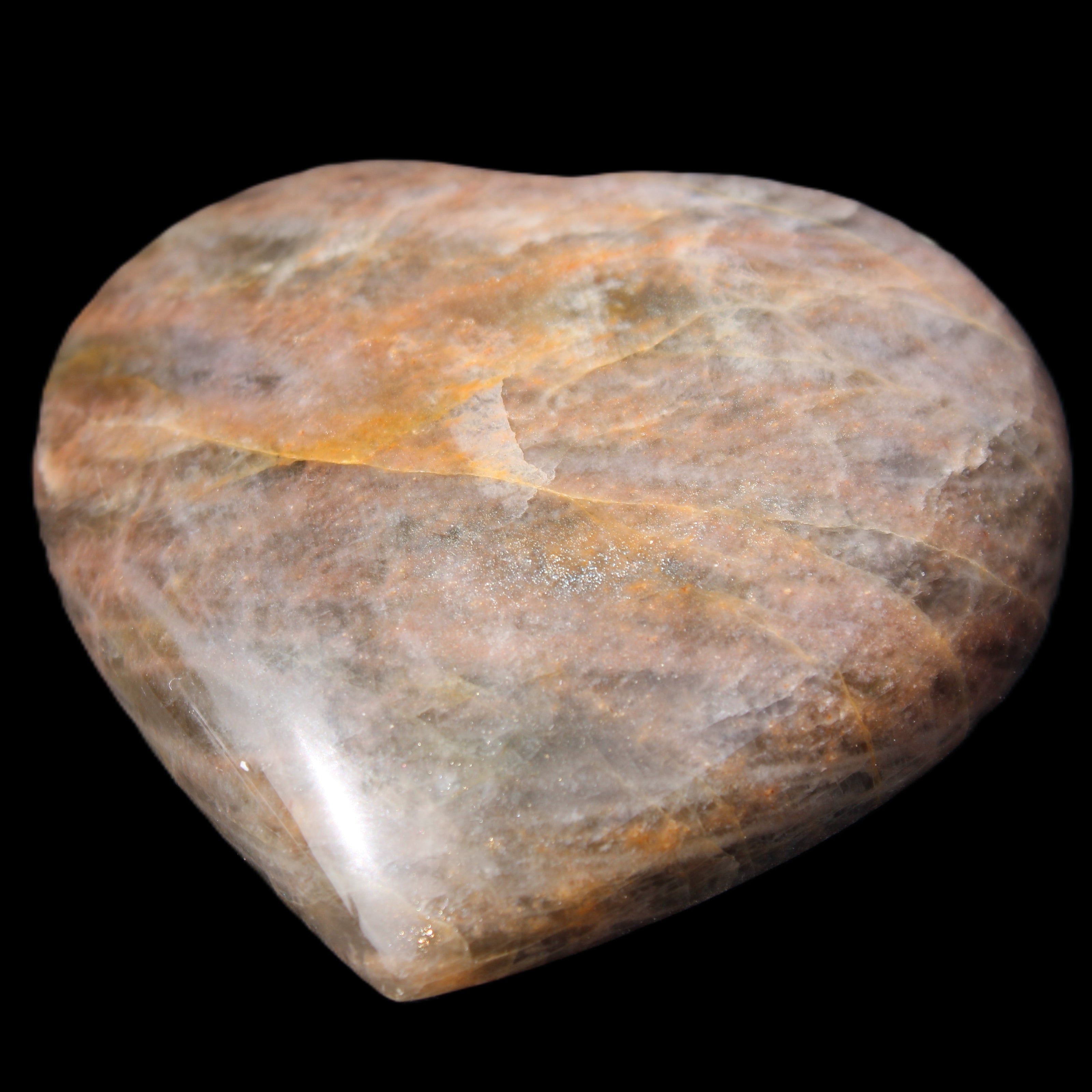 Black Moonstone heart 132g in sunlight - Rocks and Things Store