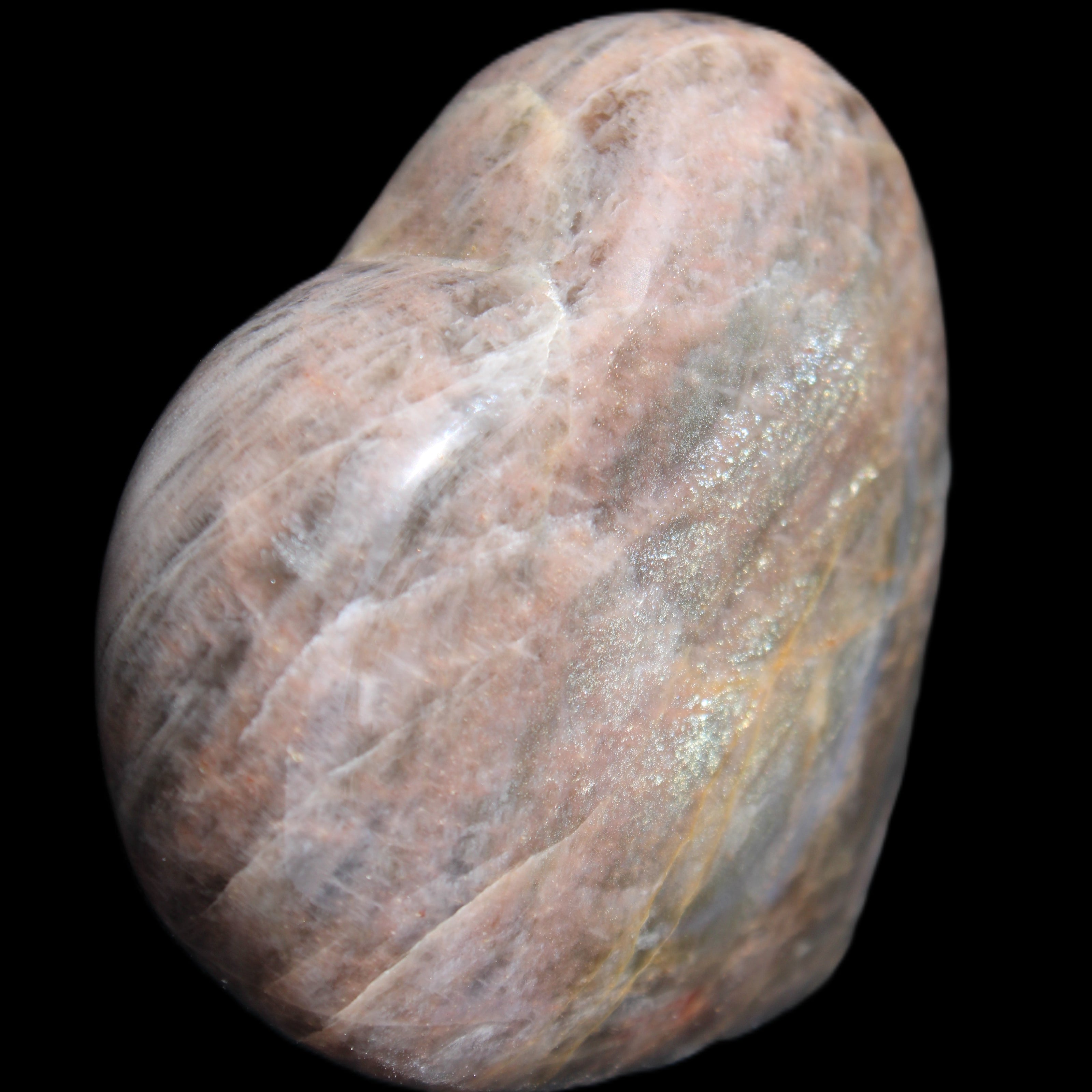 Black Moonstone heart 132g in sunlight - Rocks and Things Store