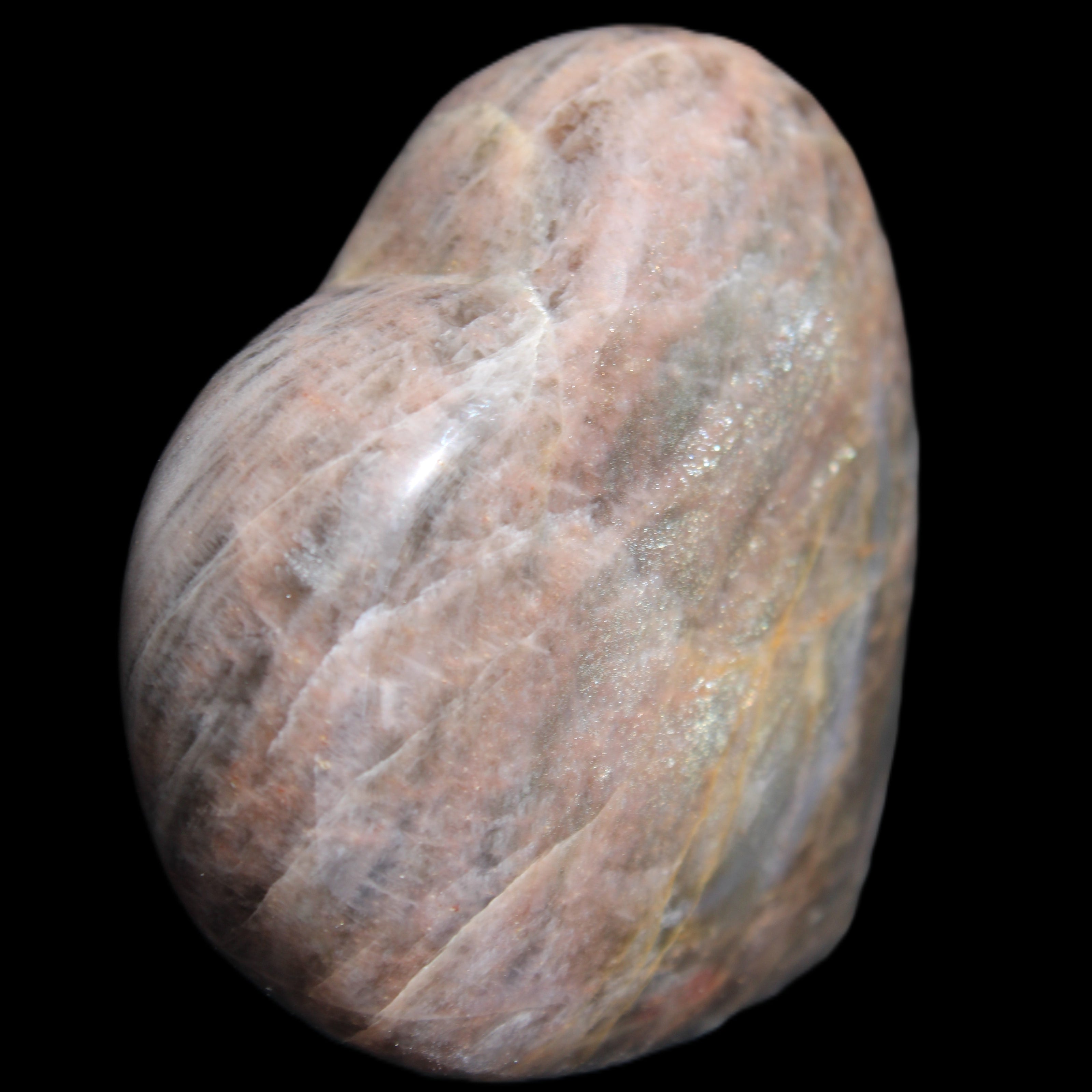 Black Moonstone heart 132g in sunlight - Rocks and Things Store