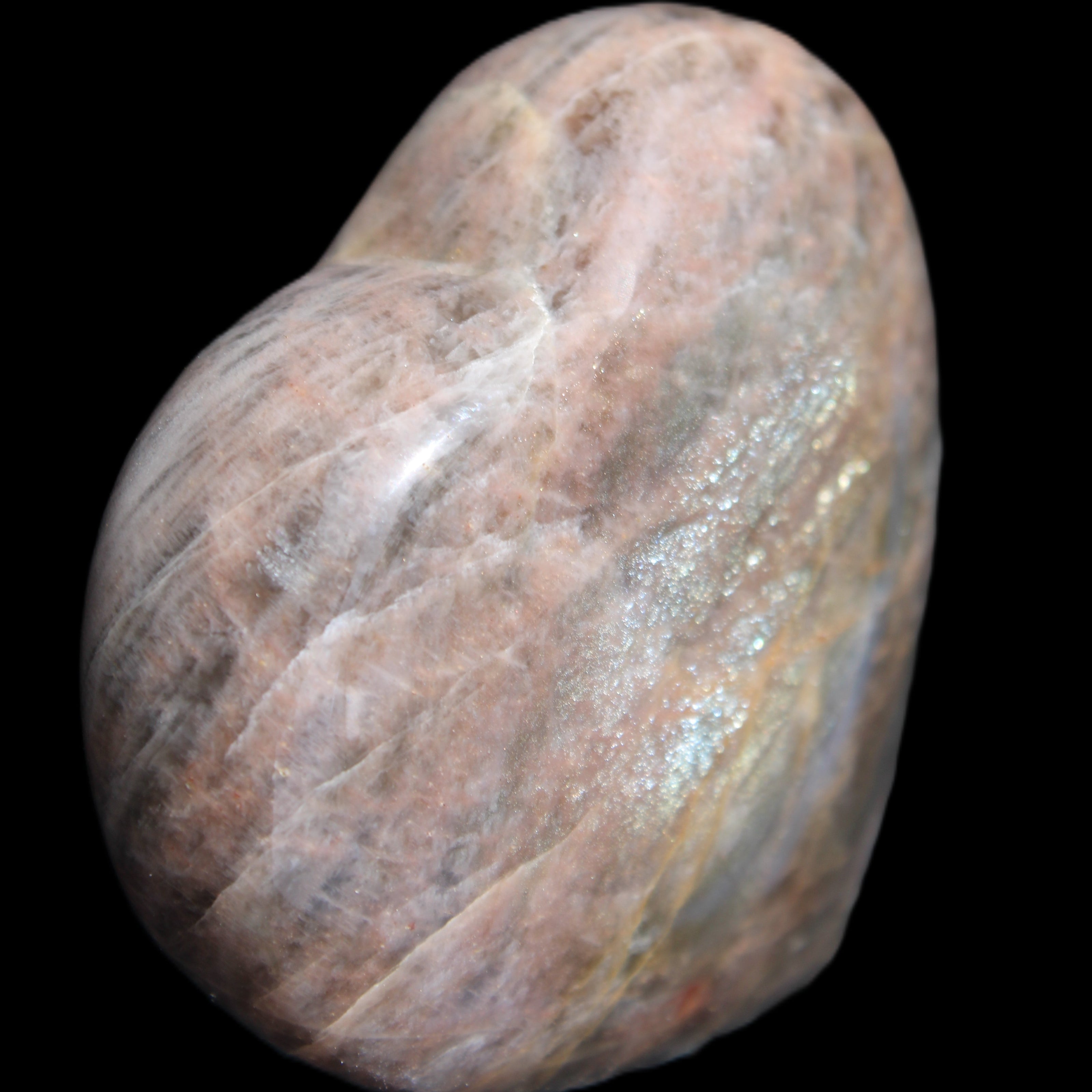 Black Moonstone heart 132g in sunlight - Rocks and Things Store